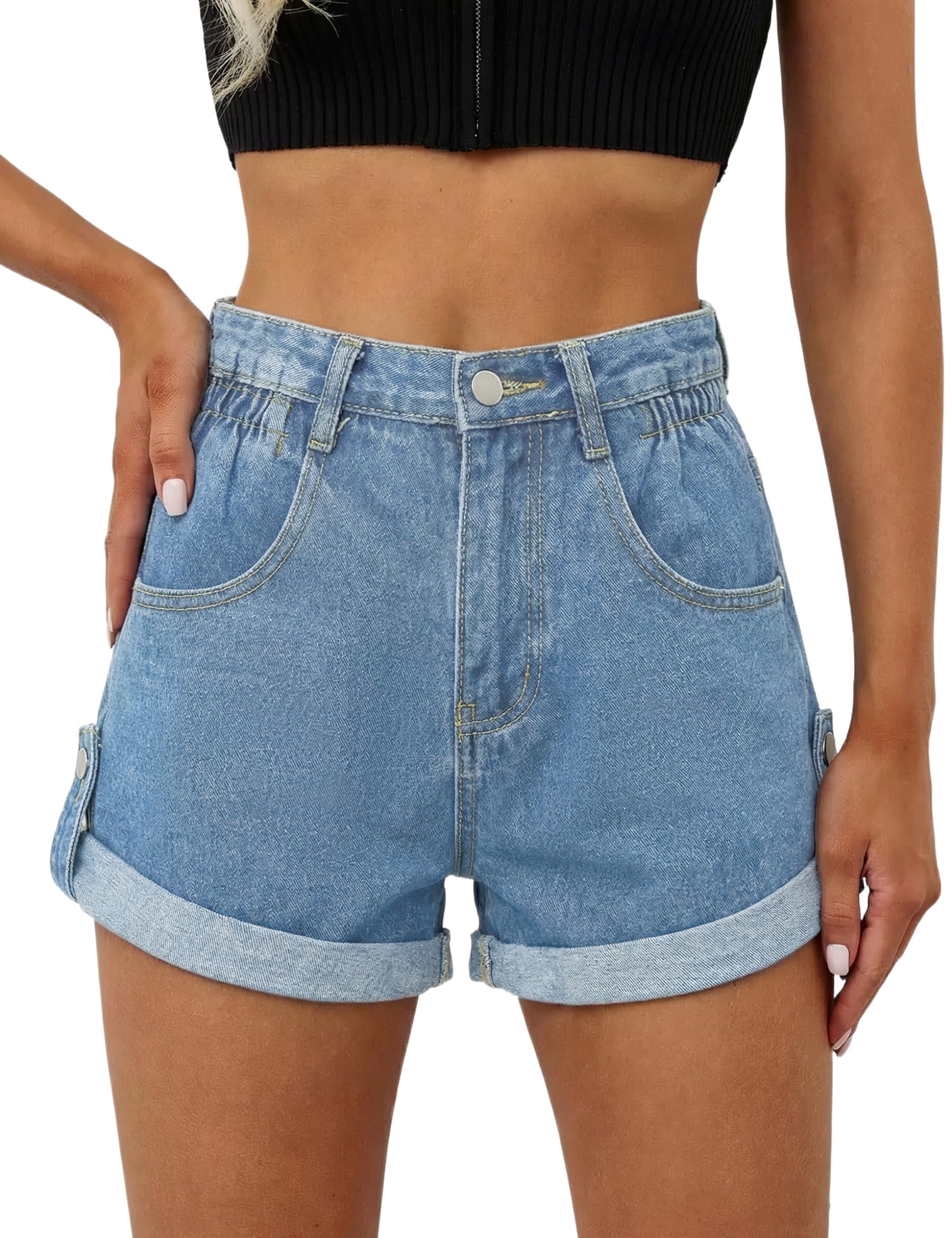 Fengbay Damen Jeans Shorts High Waisted Casual Denim Kurze Hosen Hotpants