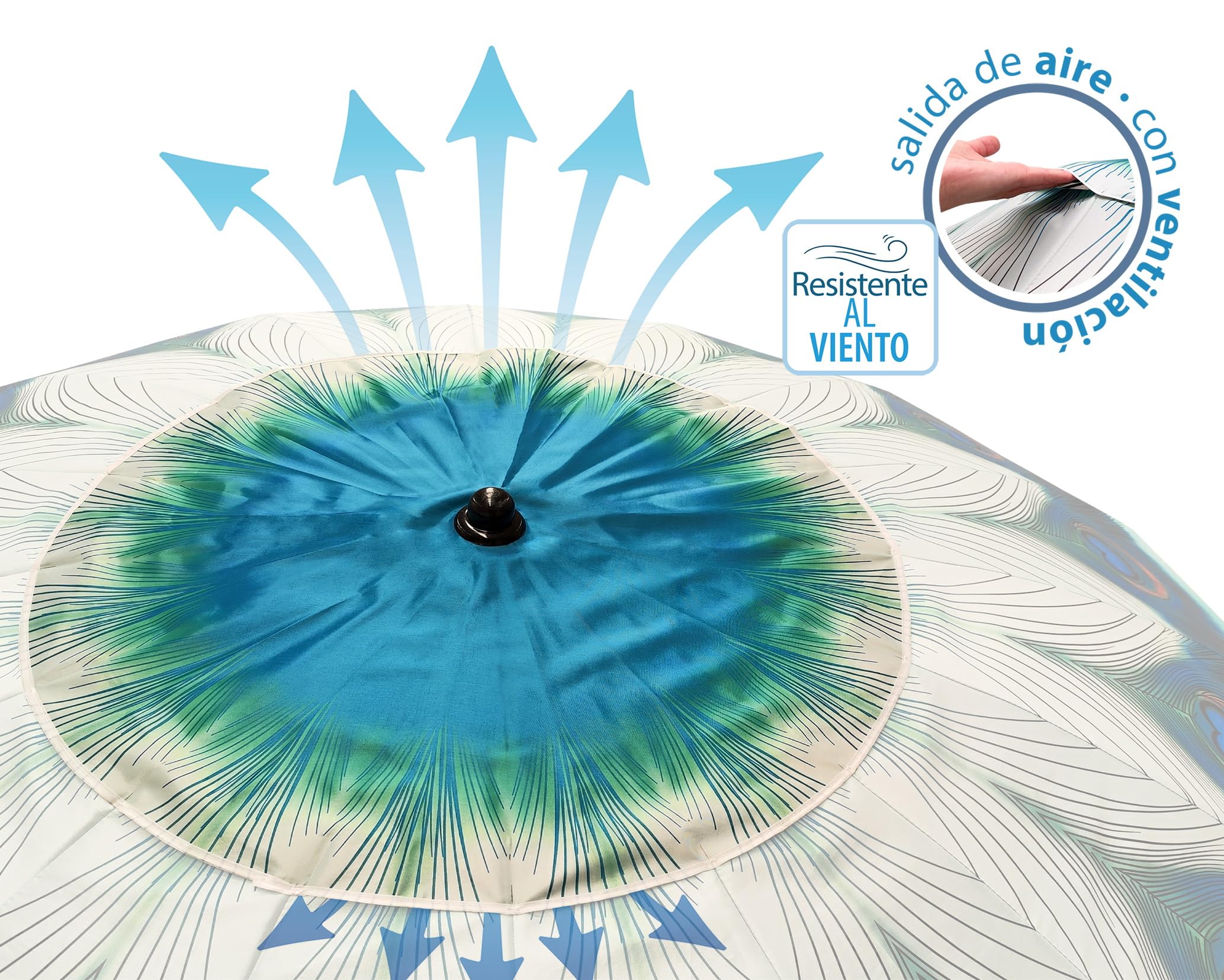 Atosa Sombrilla de Playa Ø desde 180 a 240 cm de Aluminio Modelo Pavo REal con Bolsa de Transporte y con Protección Solar UPF 50+ En Verde o Azul