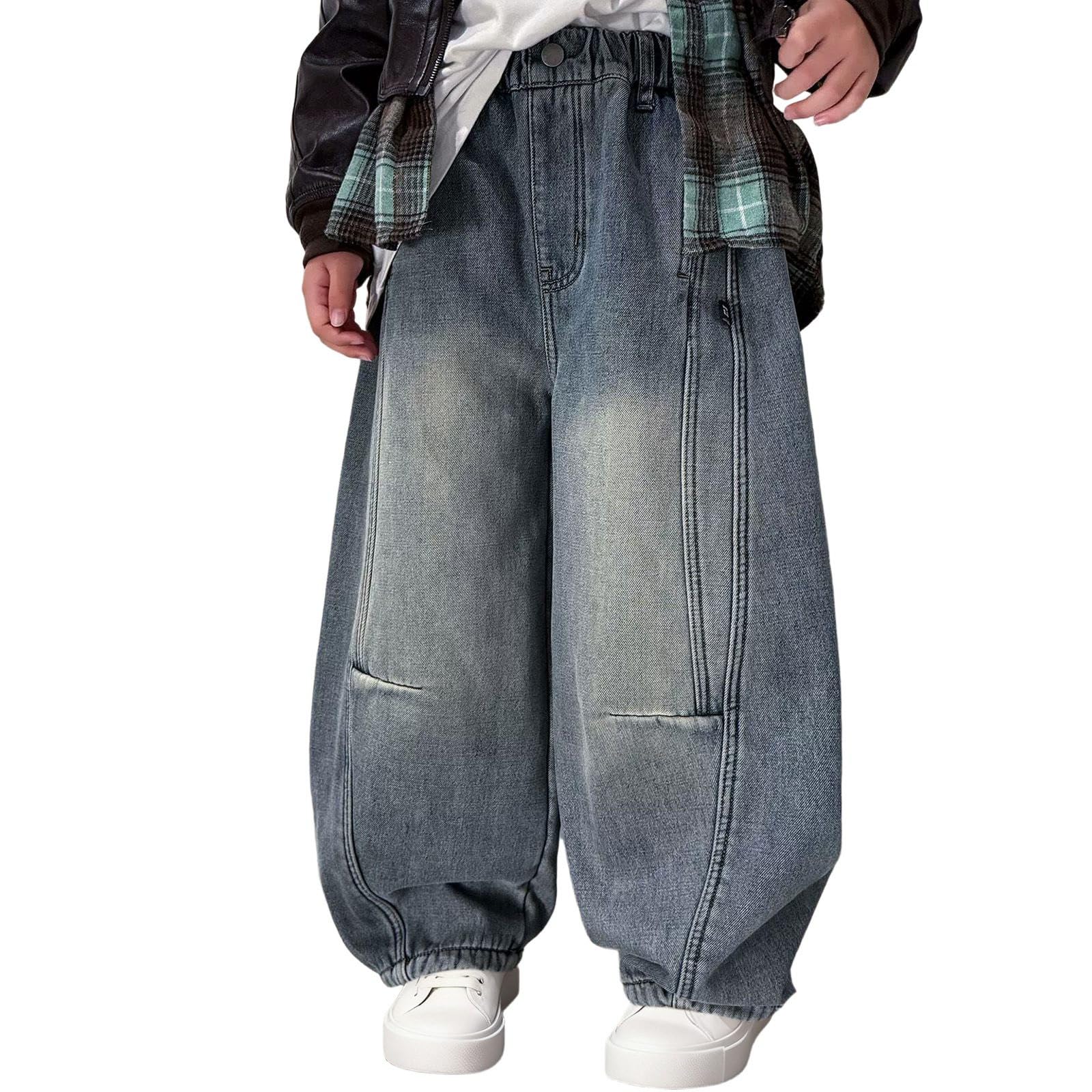Generico Pantaloni Jeans Baggy Bambino,Pantaloni Termici Invernali Foderati in Pile per Bambini Morbidi E Caldi con vestibilità Comoda Ed Elasticizzata per Giocare All'Aperto