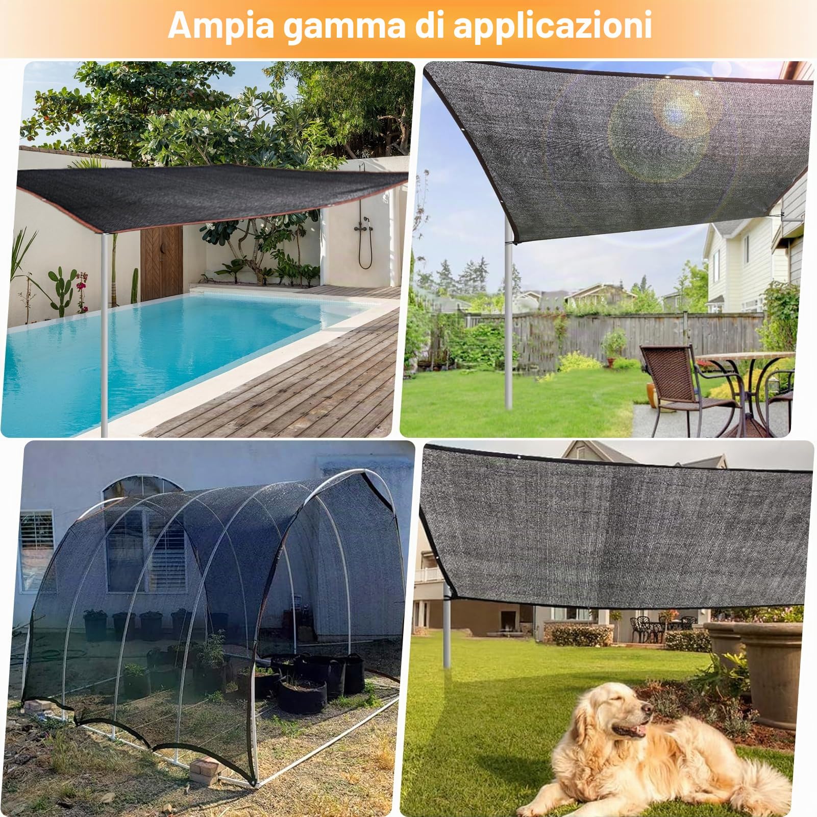Rete Ombreggiante 3x4M Nero con Occhielli UV Resistente Giardino Pergola