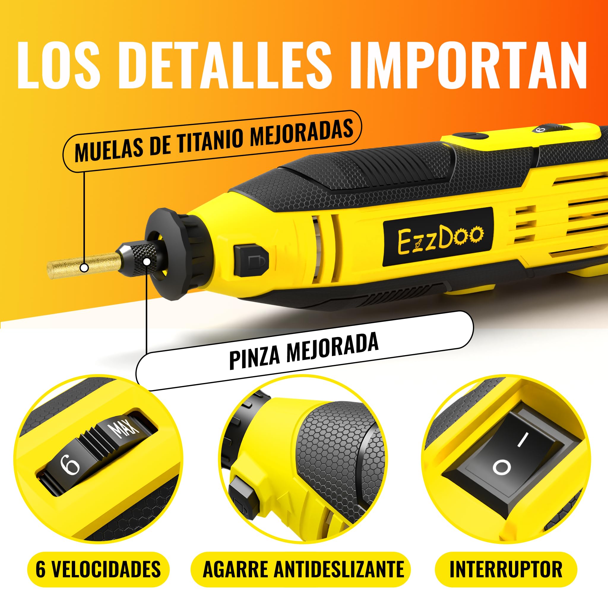EzzDoo Afilador Cadena Motosierra Eléctrico con Brocas de Diamante Revestidas de Titanio - Kit Rápido con 6 Discos de Alta Dureza para Todas las Cadenas