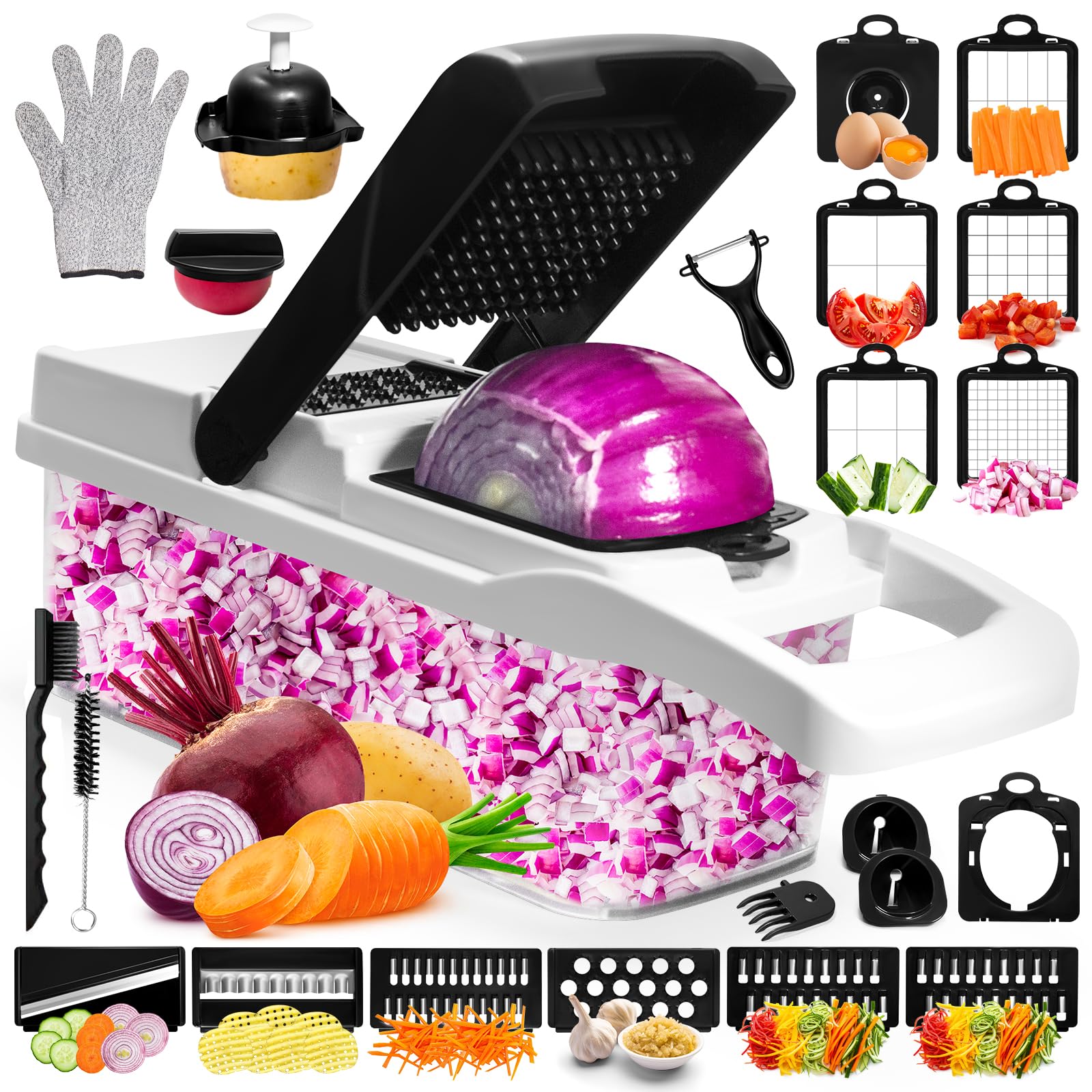 HYBIZEJZ Vegetable Chopper & Spiralizer - Food Chopper with Container | Fruit Slicer, Kitchen Gadget | Dice, Slice, Shred Veggies/Fruits | Perfect for