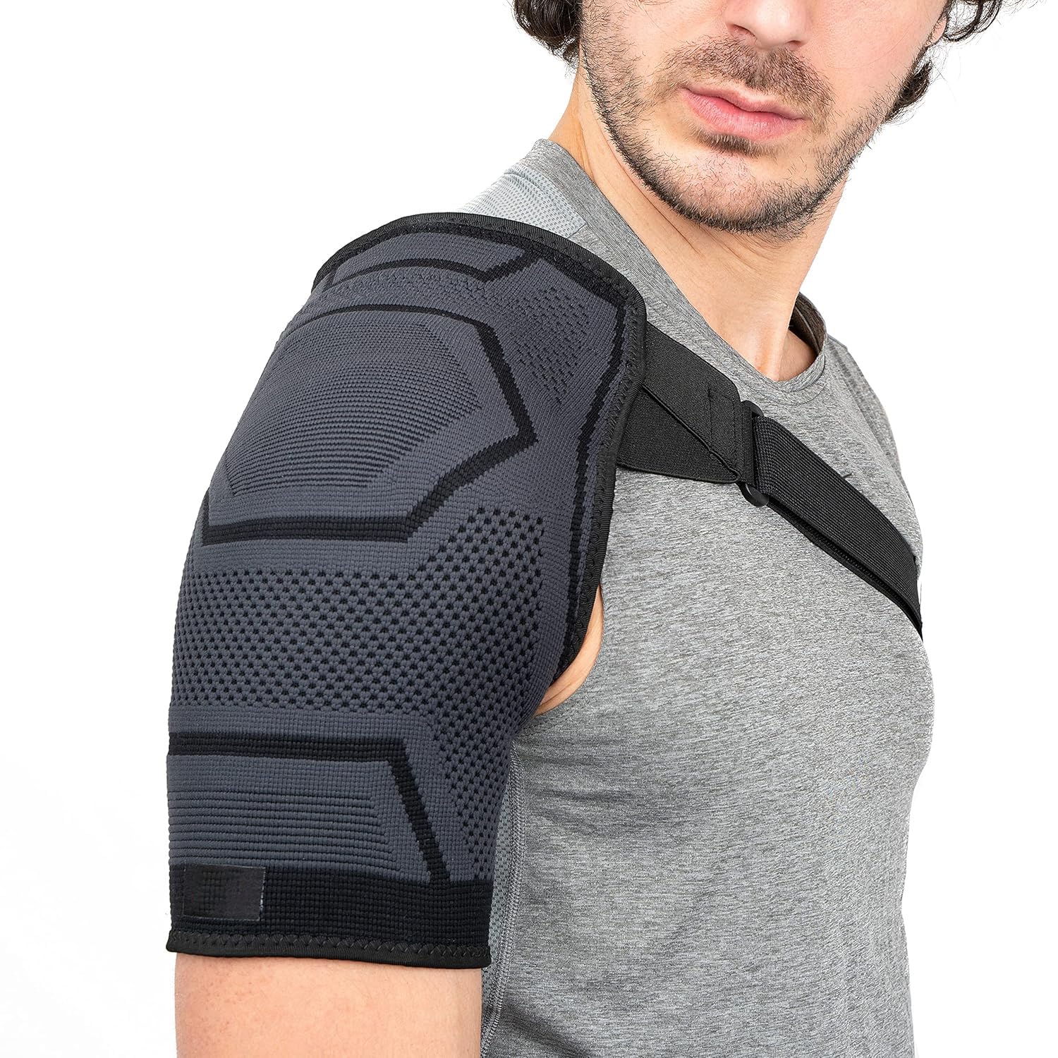 Leosportz Sholder Support Belt for Men and Women | Shoulder Brace for Rotator Cuff, Dislocated AC Joint, Labrum Tear, Shoulder Pain, Shoulder Compression Sleeve (Grey)-image-10