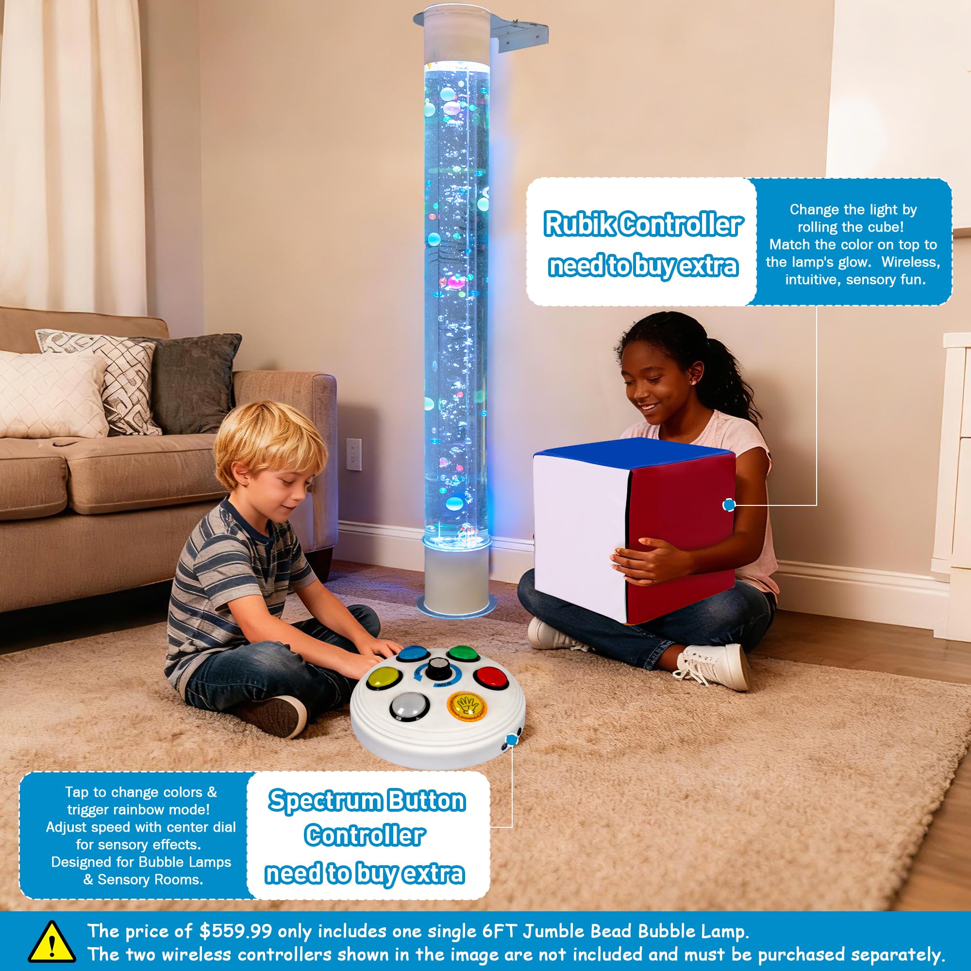 6FT Floating Balls Colorful Beads Bubble Tube Color-Changing LED with Remote App Works with Multiple Wireless Controllers Sensory — view 2