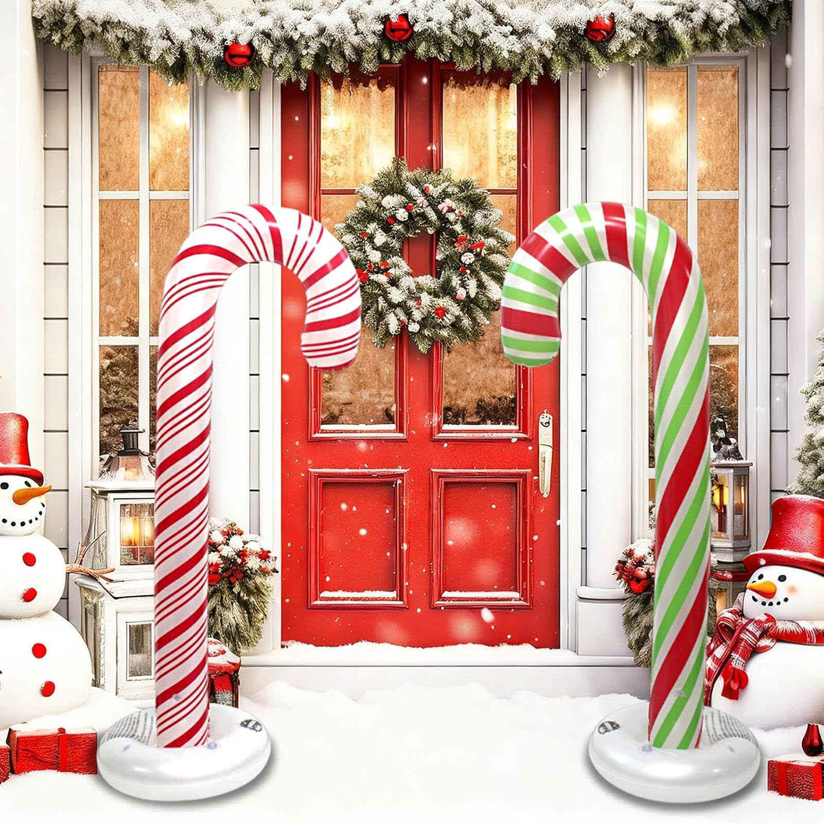 Inflables Navideños Decoración De Bastón De De 1.30m | 6 Piezas Bastón De Inflable Con Base Llenable Con Agua Para Interior Exterior En Casa Año Nuevo Jardín Patio