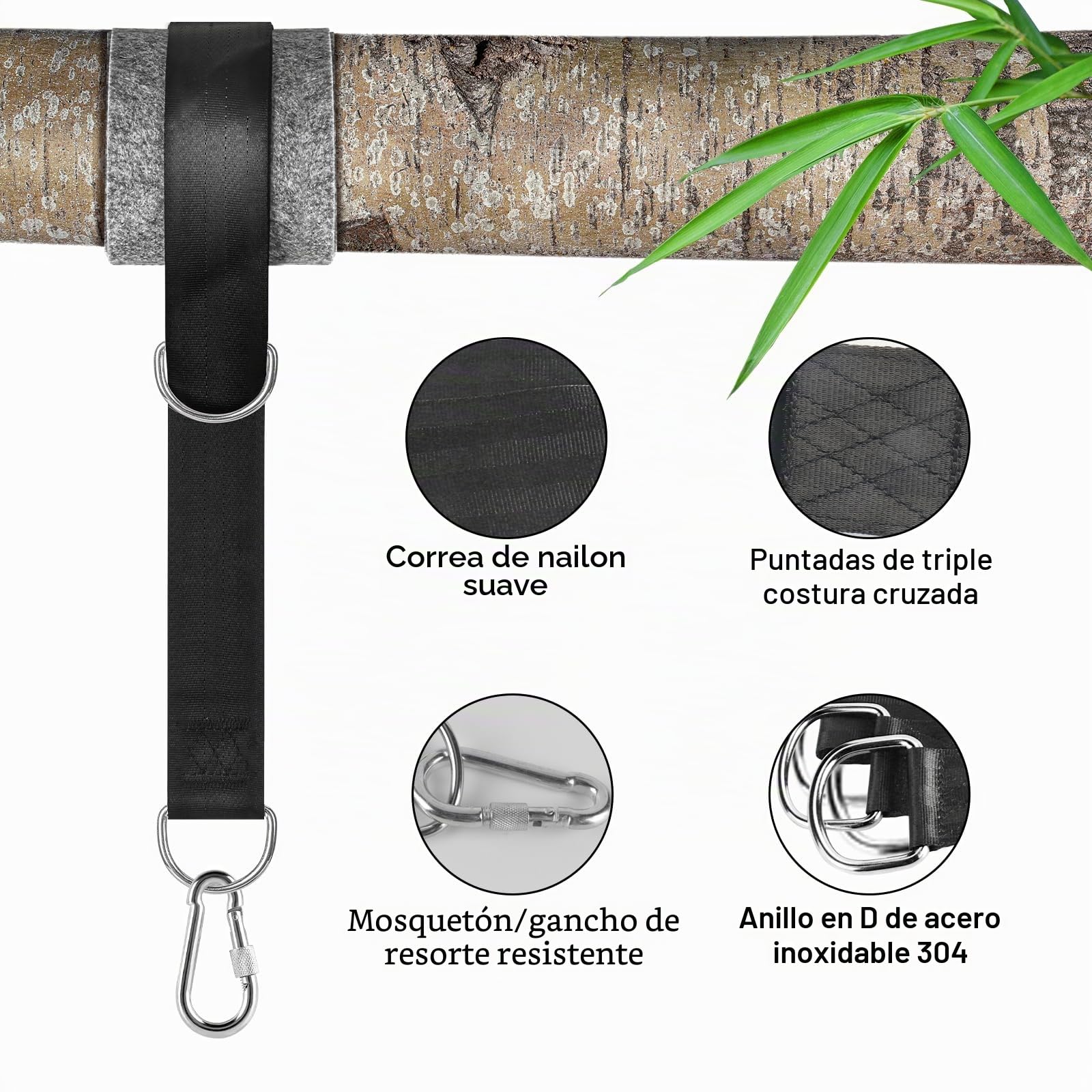 CENOVE Hamaca Correas de árbol Cinturón de Suspensión 2 Kit 150cm, Cuerdas Multifuncionales Suspensión Sostiene hasta 500 kg para Hamacas, Columpios