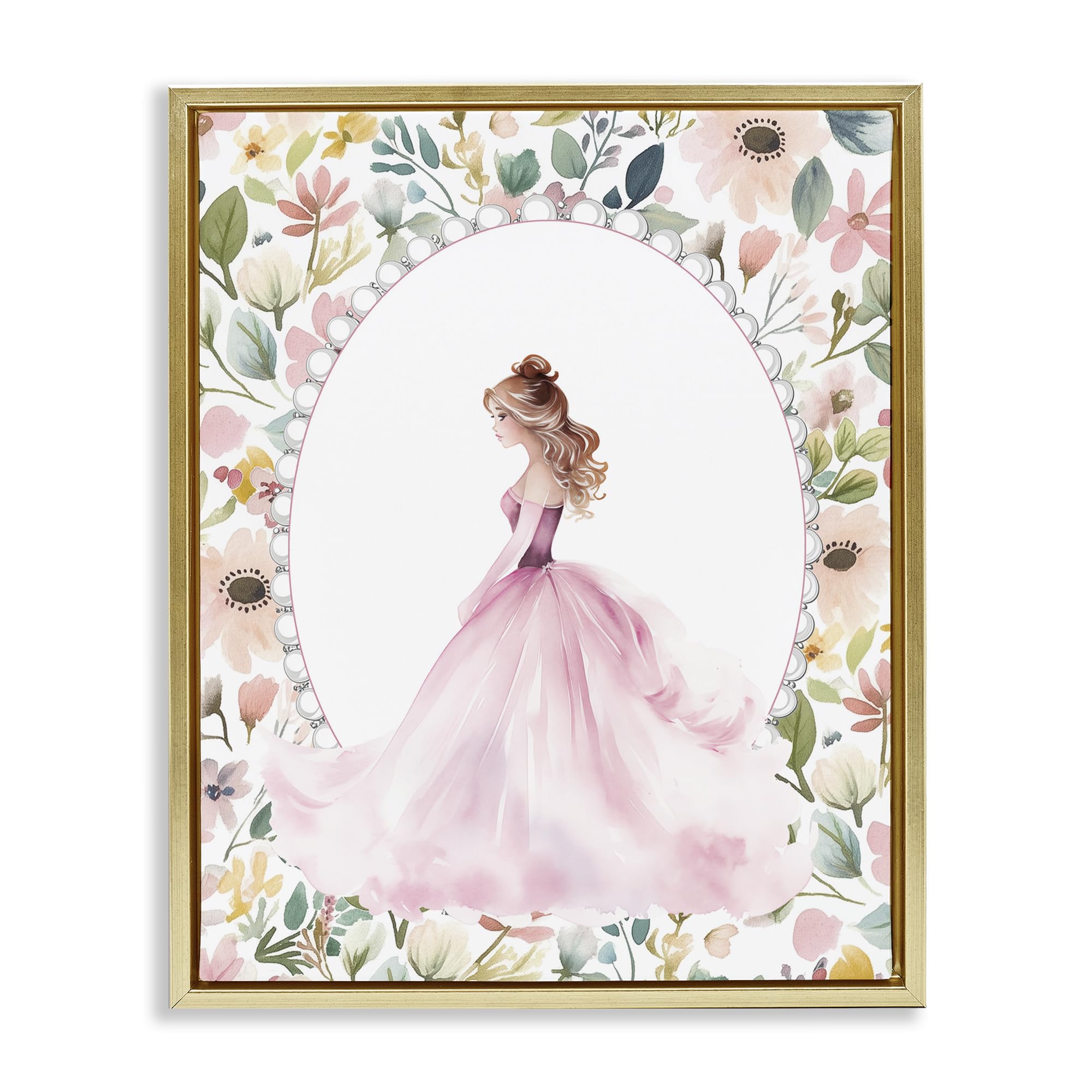 Stupell Industries 'Elegant Princess Love', Floating Frame Canvas Art, Gold, 25 x 31 Inches, Easy to Hang and Sturdy, Made in USA, by Christine Simpson Art