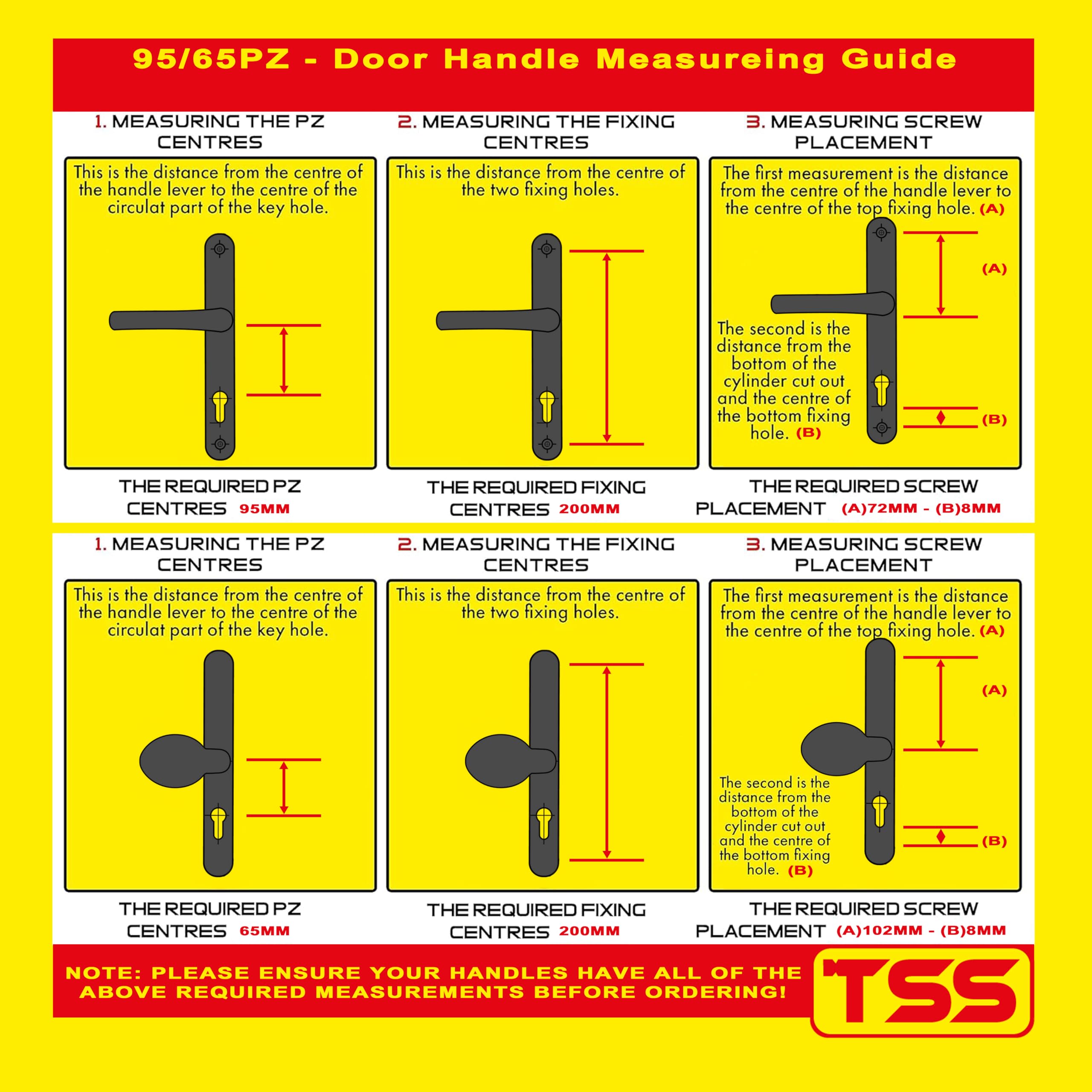 TSS UPVC Door Handle Pair Set including Offset Lever and Pad, 95/65mm PZ Centres (Internal = 95mm / External 65mm), Sprung - Image 2