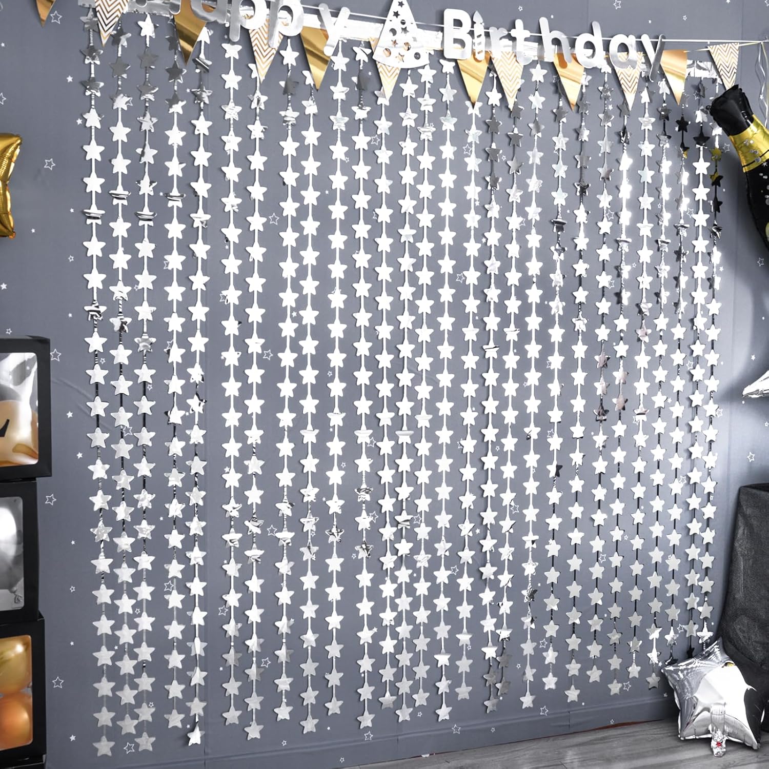 LOLStar Silver Stars Birthday Decorations 2 Pack 3.3X6.6 ft Each Silver Star Backdrop Foil Fringe Curtains Streamers for Twinkle Star Space Celebration Disco Party Decor Graduation 2026 - Image 9