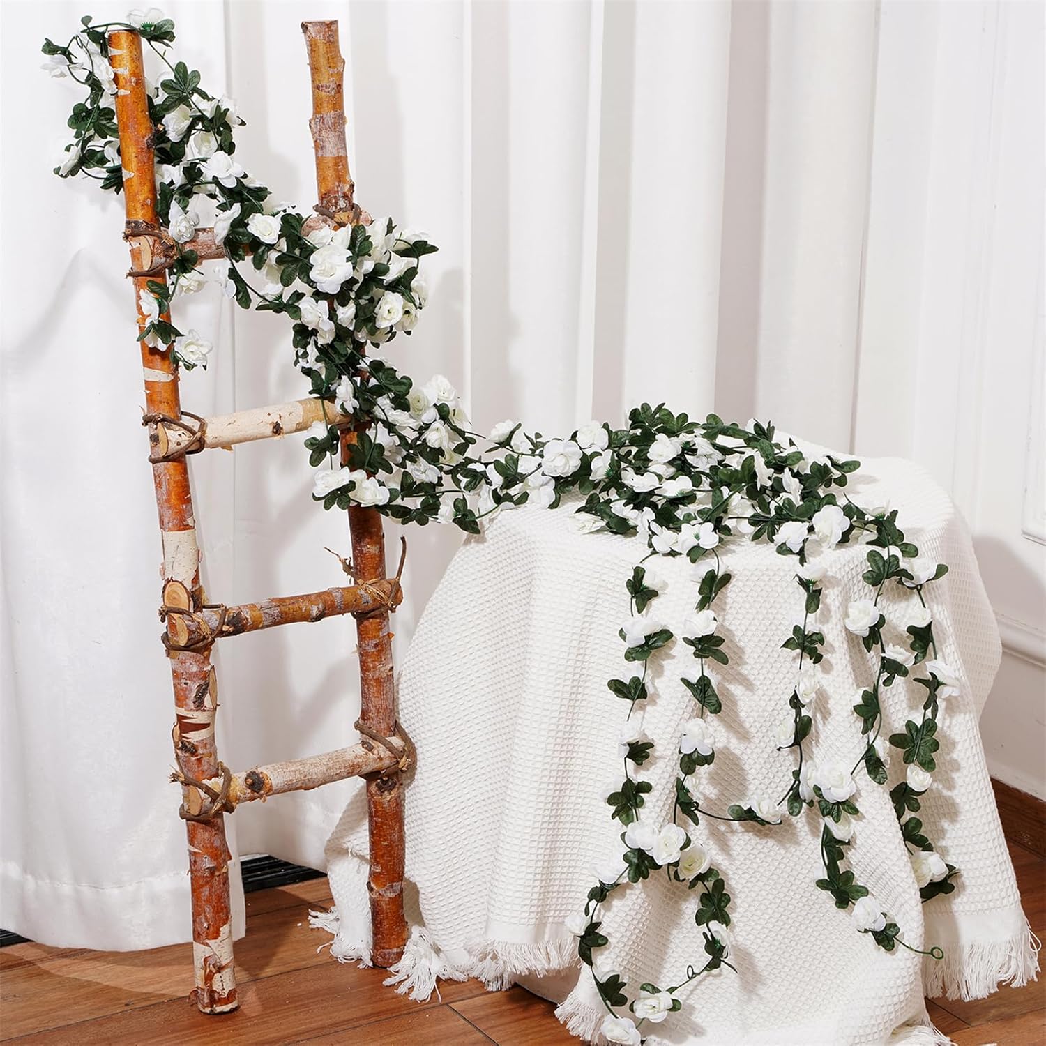 10 Pcs 82FT Flower Garland, Artificial Rose Garland Flowers Plants Fake Flower Hanging Rose Ivy, Birthday Party Valentine's Day Wedding Wall Arch Decor（White）