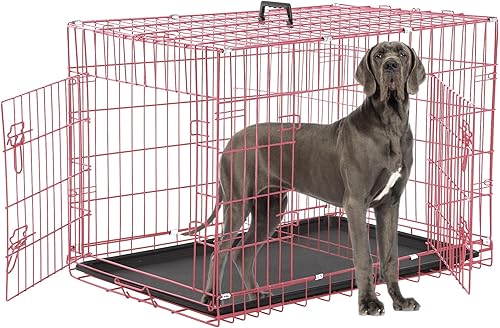 Miniatura 39 de Jaula plegable de alambre de metal de 48 pulgadas, puerta doble, jaula portátil plegable, resistente, extra grande con sartén/separador/mango a