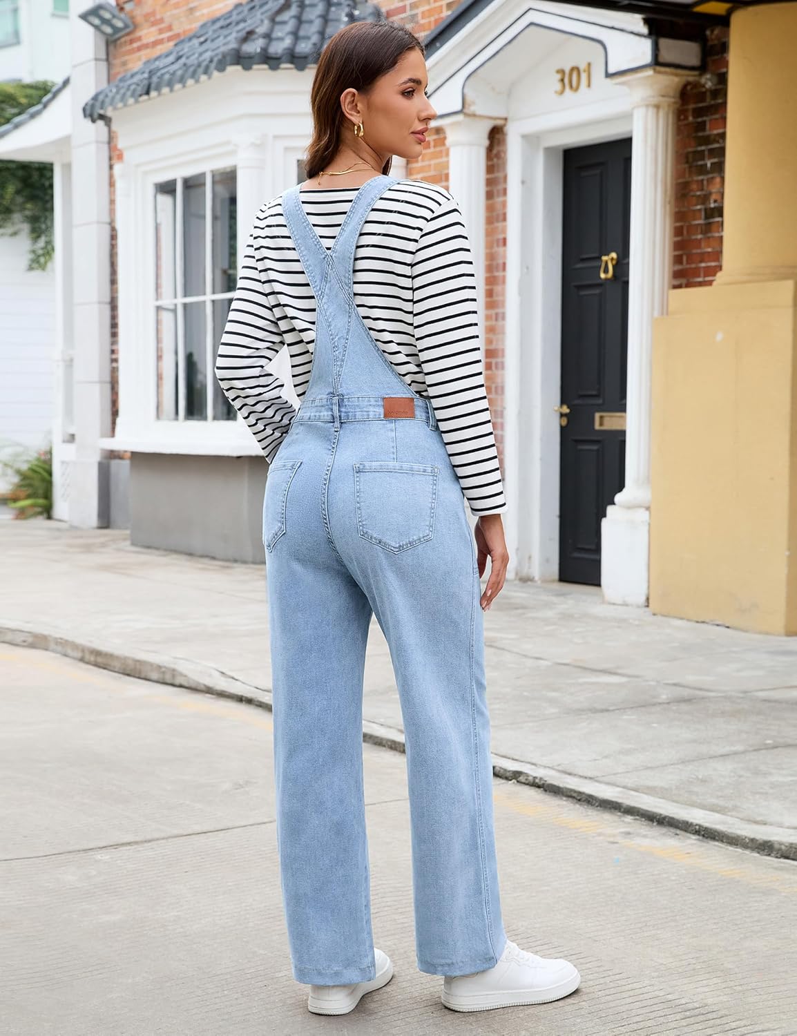 luvamia Jean Overalls for Women Loose Fit Baggy Wide Leg Bib Pocket Adjustable Straps Stretchy Denim Overall Jumpsuits - Image 3