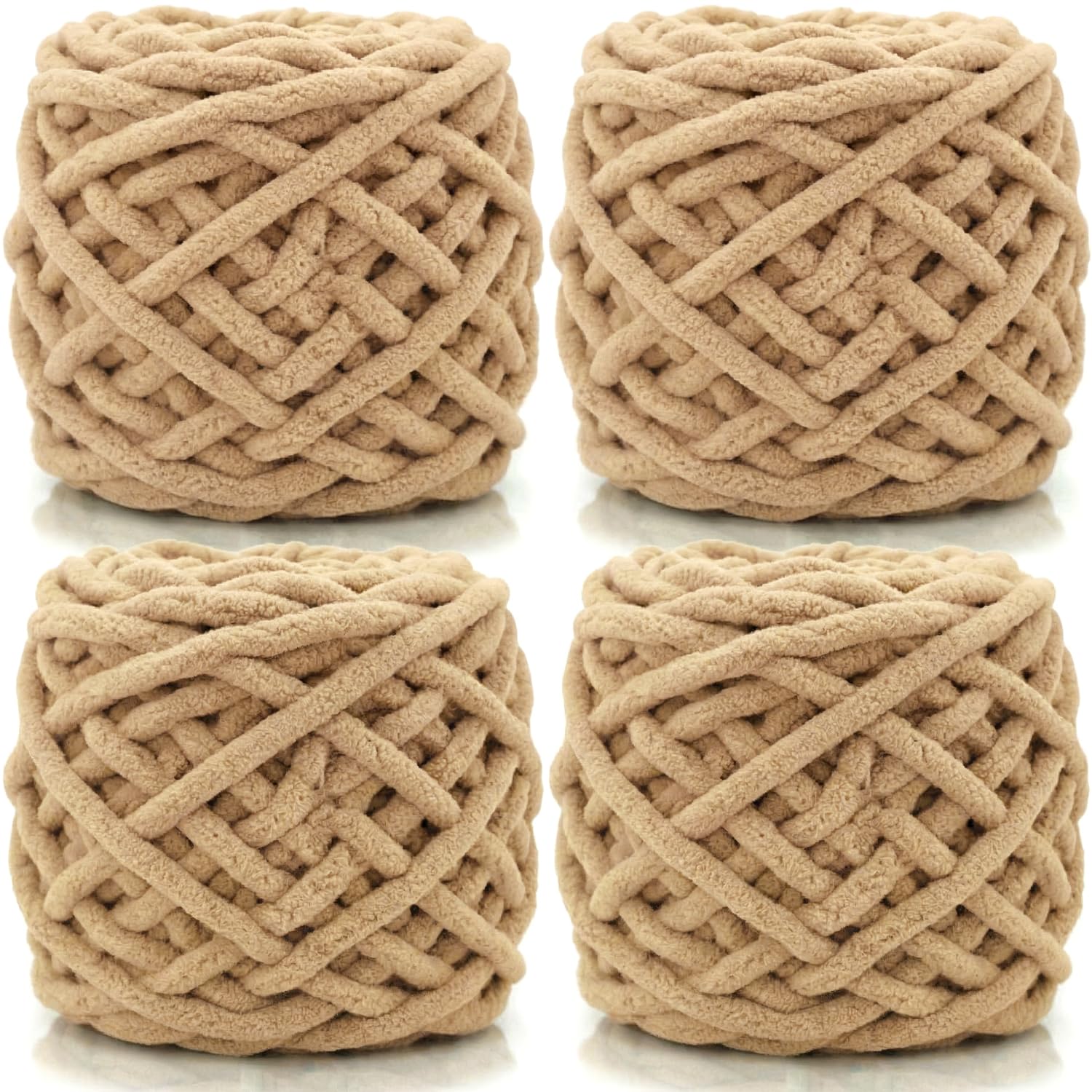 Cnwinu 4 Pack Chunky Yarn,Chunky Wool for Knitting 100g Balls,Multi-Colored Soft Chenille Yarn,Knitting Wool for Knitting&Crocheting Blanket,Cushion,Pet Beds,Bags,Hats,Scarves (Khaki)