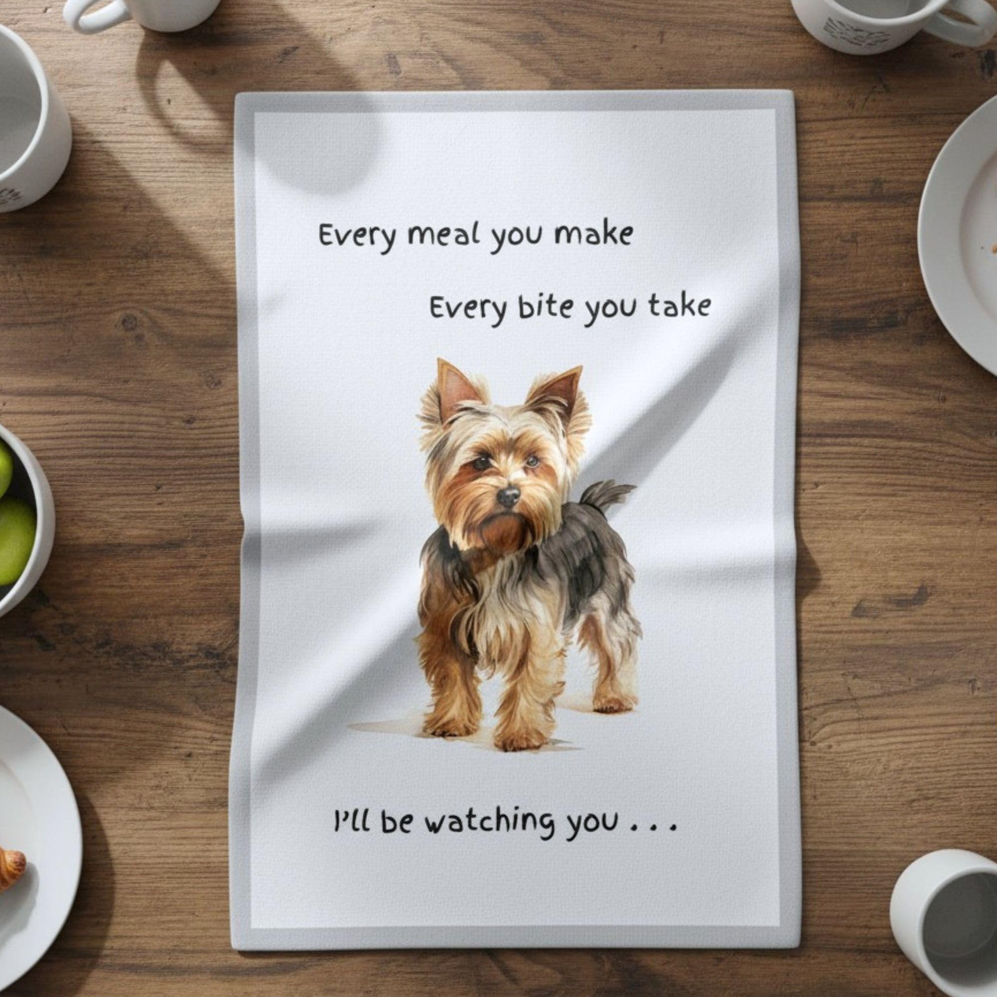 Animal Crackers Dog Tea Towel With 'watching You' Funny Wording (Yorkshire Terrier) from B&Q