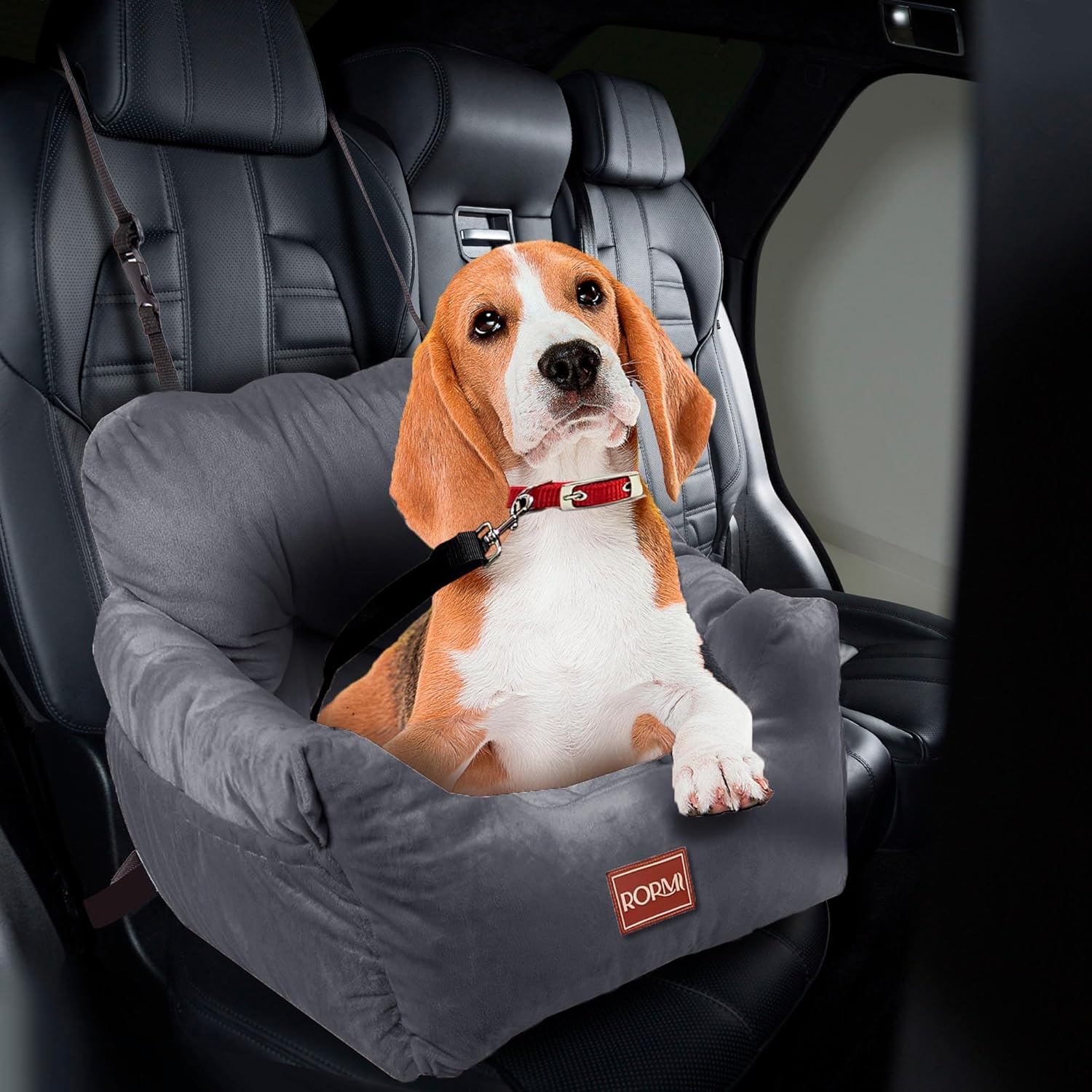 RORMI Dog Car Seat with Adjustable Seat Belt, Storage
