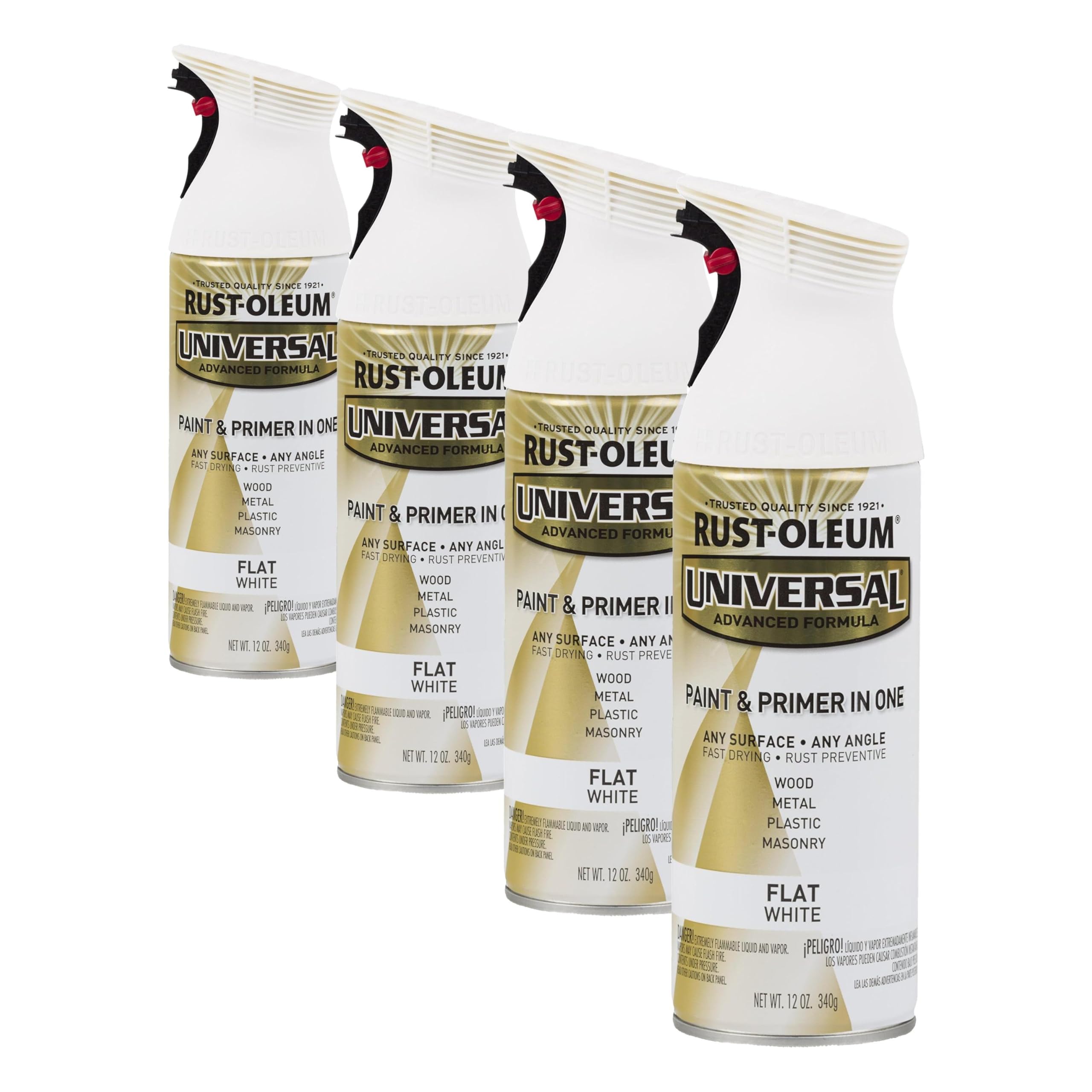 Rust-Oleum 247564 Universal All Surface Spray Paint, 12 oz, Flat White (Pack of 4)