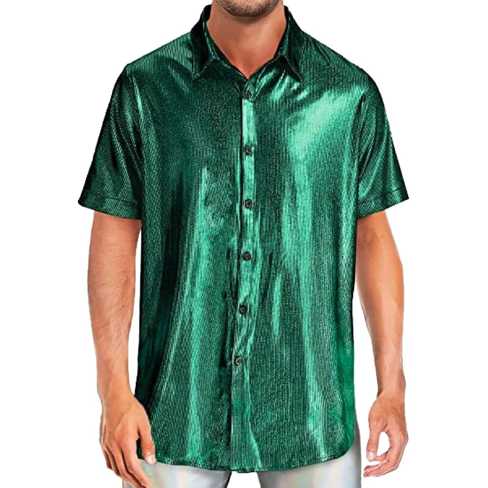 MORISTE Maglietta Uomo Disco con Lustrini, Manica Corta Top Costume Party Scena