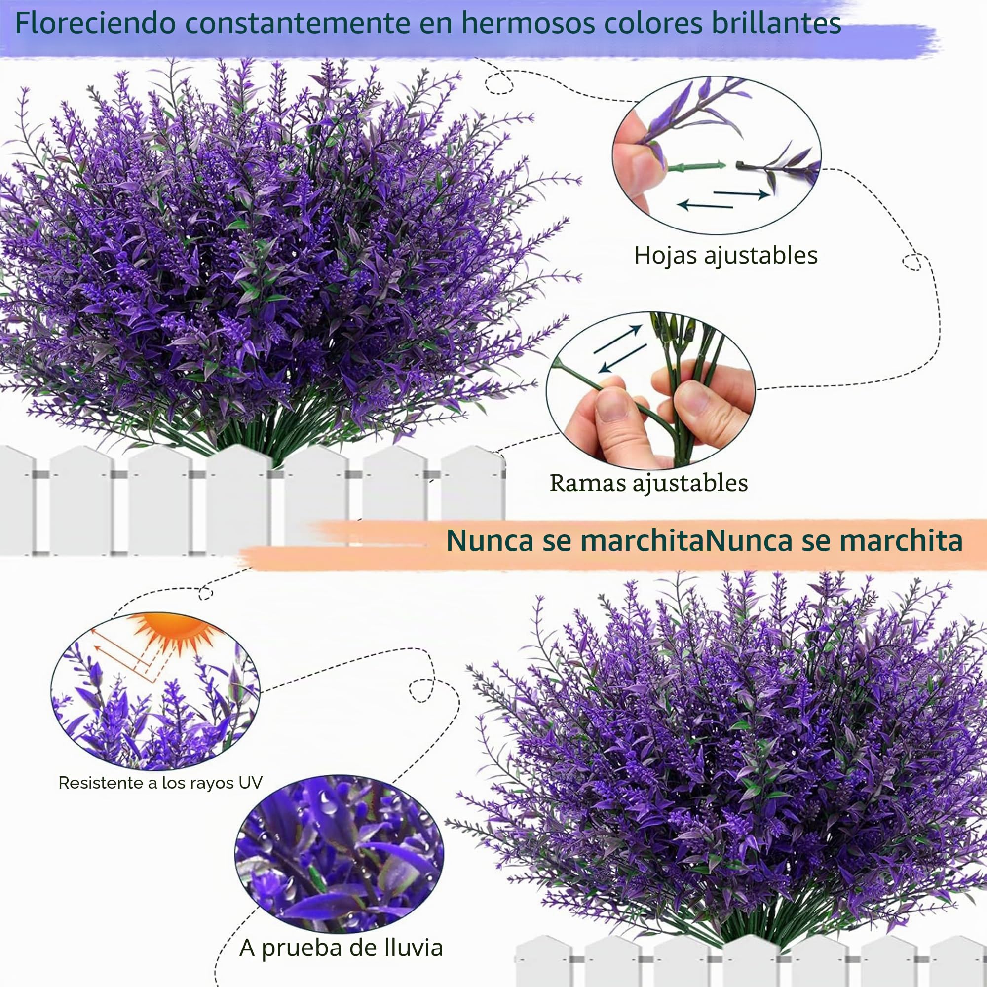 HNVNER 16 Piezas Flores de Lavanda Artificiales Exterior, Planta de Flores Artificiales Resistentes a los Rayos UV para Decoracion Exterior y Interior(Púrpura)