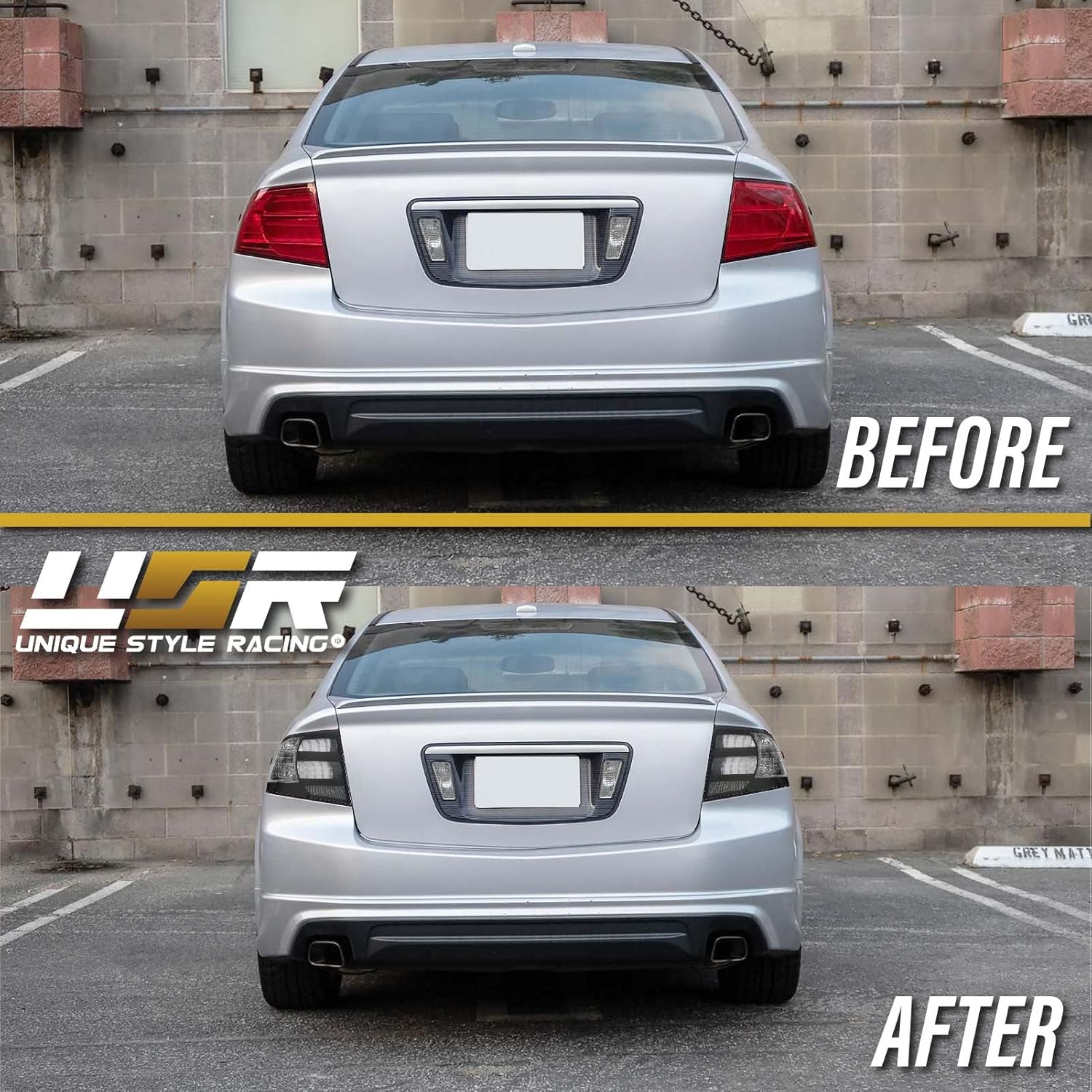 USR 04-08 UA6 TL Clear Tail Light - WITH 4 LED Bulbs UPGRADES – Replacement Tail Lamps Covers Set (Left + Right) - Compatible with 2004-2008 Acura TL Base and Type S (Black Housing All Clear Lens)