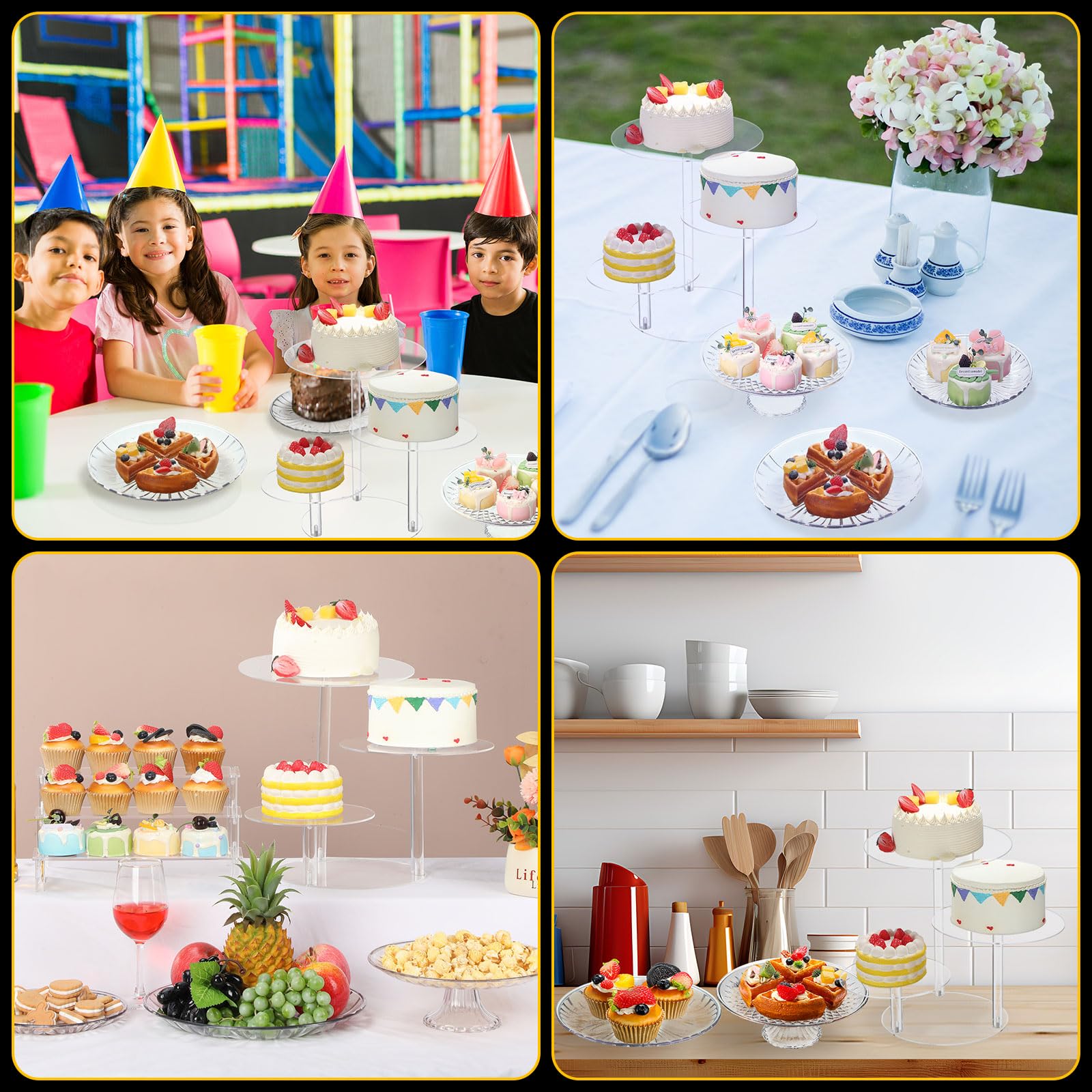 El juego de 6 soportes acrílicos para tartas incluye 2 elevadores de exhibición, 1 torre de cupcakes de nivel y 3 bandejas redondas transparentes para mesa de pastel para decoración de bodas