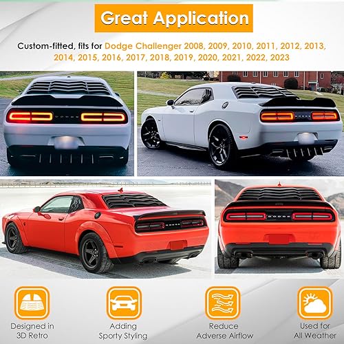 Miniatura 2 de Cubiertas para parabrisas trasero y lateral para Dodge Challenger 2008 2009 2010 2012 2013 2014 2015 2016 2017 2018 2019 2020 2021 2022 2023 estilo