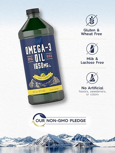 Miniatura 4 de Carlyle Aceite de pescado líquido Omega 3 | 1650 mg | 32 onzas líquidas (2 botellas de 16 onzas) | Sabor a limón | Suplemento sin OMG y sin gluten