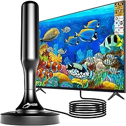 TV Antenna Indoor, TV Antenna for Smart TV Indoor, Digital Indoor TV Antenna for Local Channels with Strong Magnetic Base, Easy Installation, Long Range Reception 4K 1080P TV Antenna (Black)