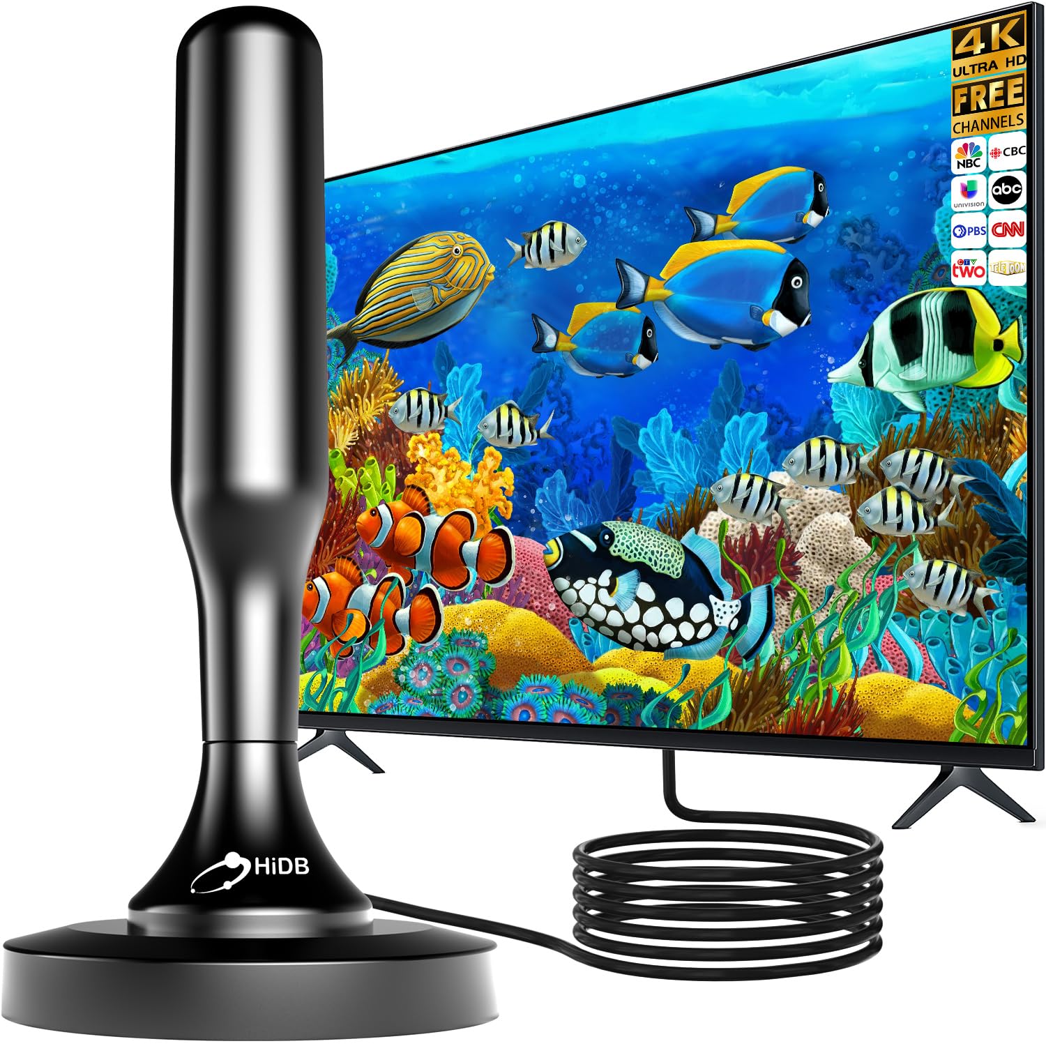 TV Antenna Indoor, TV Antenna for Smart TV Indoor, Digital Indoor TV Antenna for Local Channels with Strong Magnetic Base, Easy Installation, Long Range Reception 4K 1080P TV Antenna (Black)