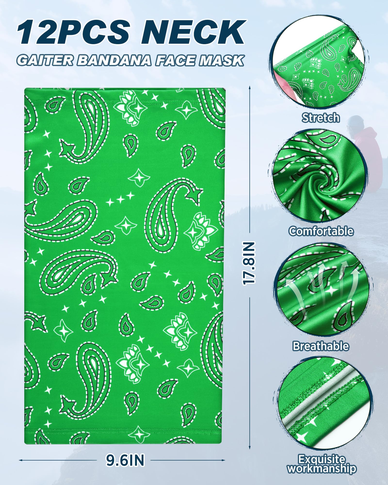 Cuffbow Paquete de 12 polainas para el cuello, máscara facial, pasamontañas para hombres y mujeres, polainas refrescantes para el cuello para verano, protección solar UV