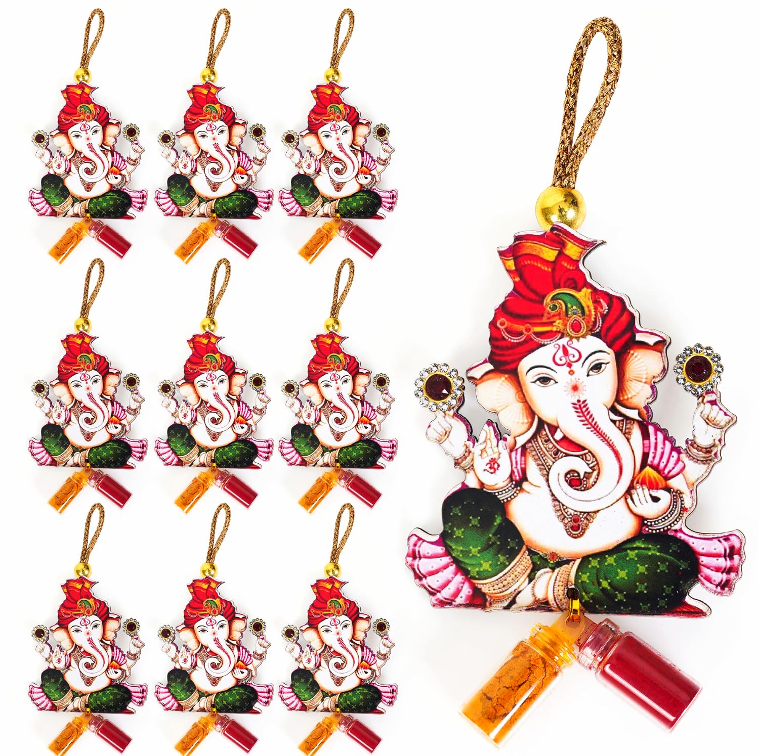 Superior Stock Handmade, Reusable Fancy Haldi Kumkum (10) with Divine Lord Ganesh Motif Decorated with Crystal Beads & Hanging Rope | Perfect for Wedding | Baby Shower | Housewarming | Festival-image-12