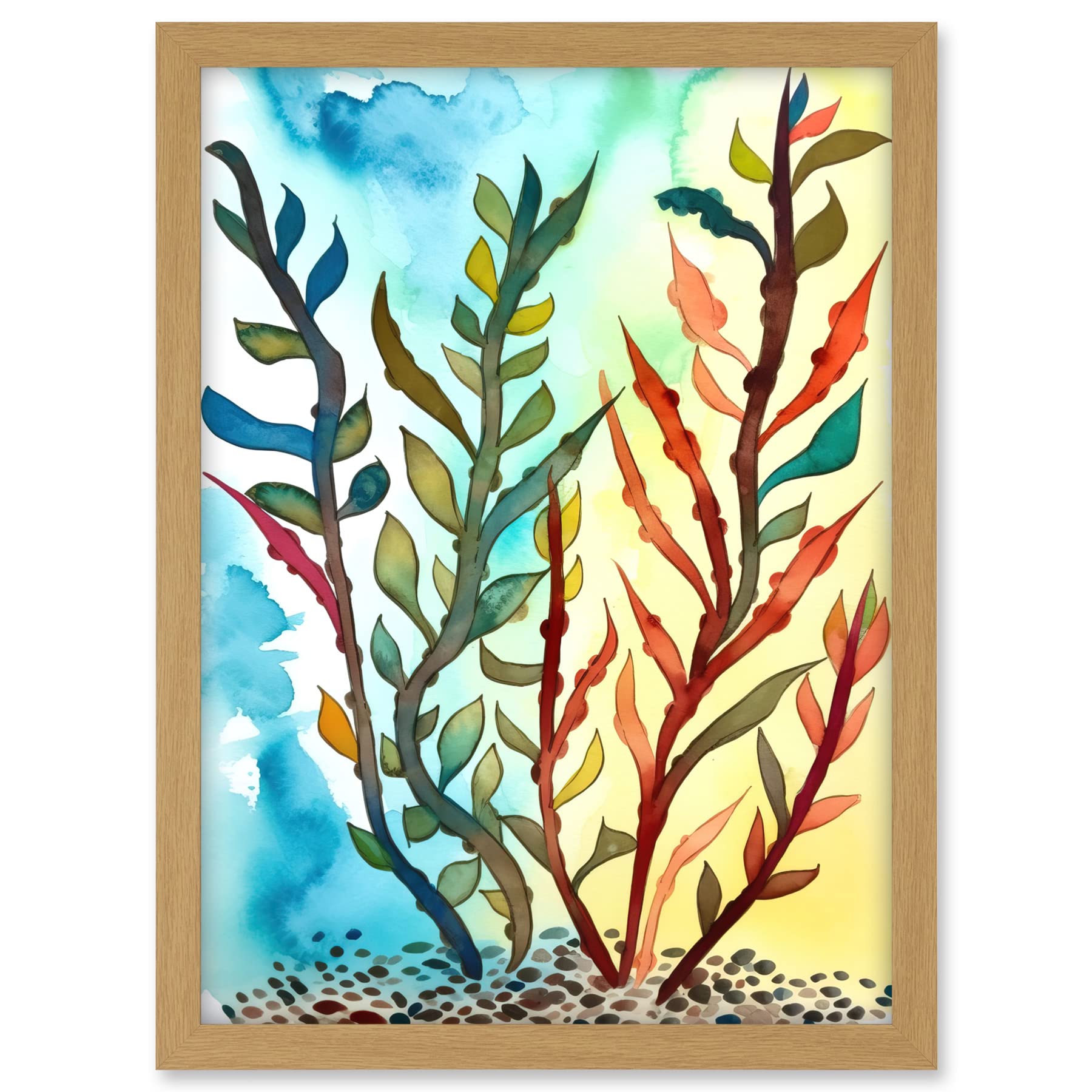 Artery8 Seaweed Sea Floor Folk Art Artwork Framed A3 Wall Art Print