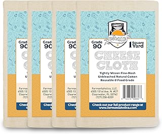 Fermentaholics Unbleached Grade 90 Cheesecloth | 1 Square Yard, Ultra Fine-Mesh, Food-Grade Cheesecloth | Cheese Cloth for Cooking, Straining Cheese, Nut Milks, Bone Broth, Infusions, Tea, etc. (4 Pack)