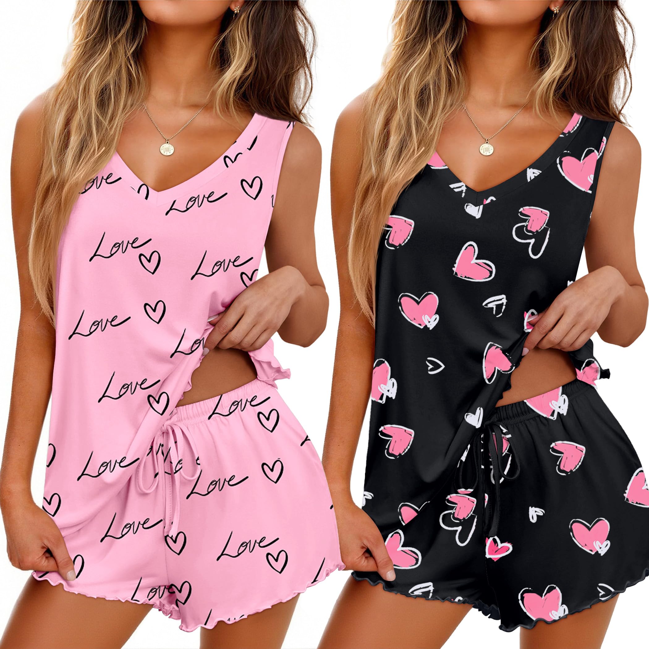 Ekouaer 2 Pack Pajamas for Women
