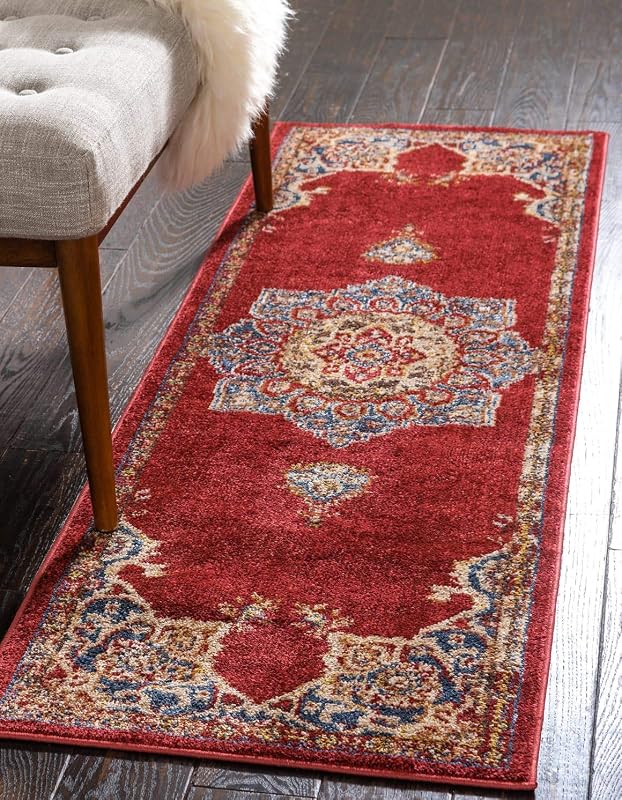 Unique Loom Utopia Collection Traditional Classic Vintage Inspired Area Rug with Warm Hues (2' 0 x 6' 0 Runner, Burgundy/Beige)