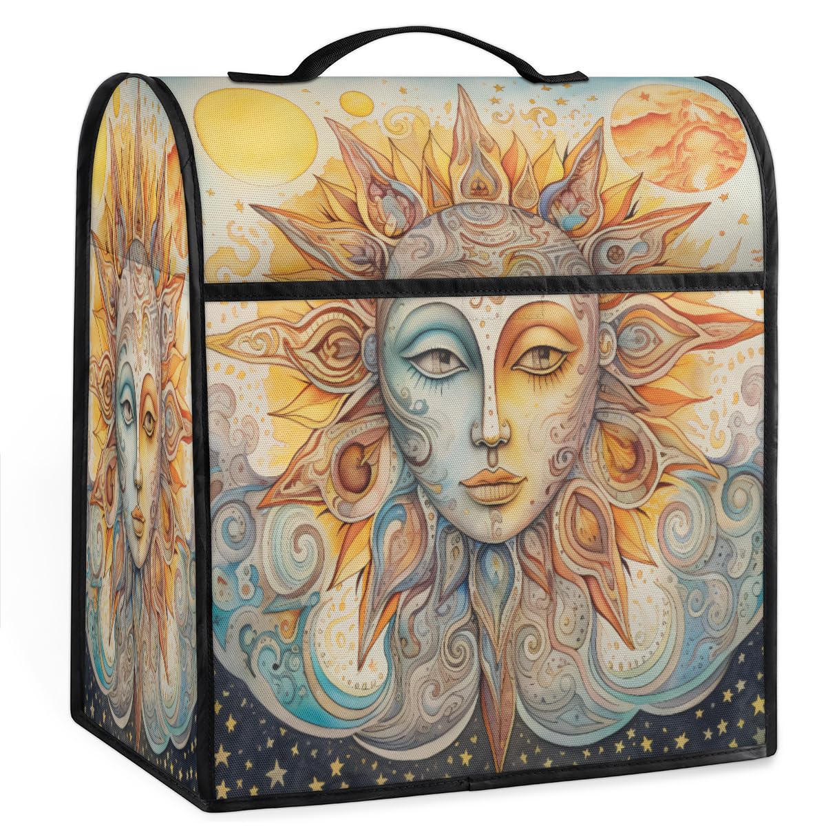 Coffee Maker Cover Ethnic Bohemia Sun Kitchen Appliance Covers Small Appliance Covers Blender Cover Juicer Cover Dust Covers for Kitchen Appliances with Top Handle and Pockets,Washable,C43