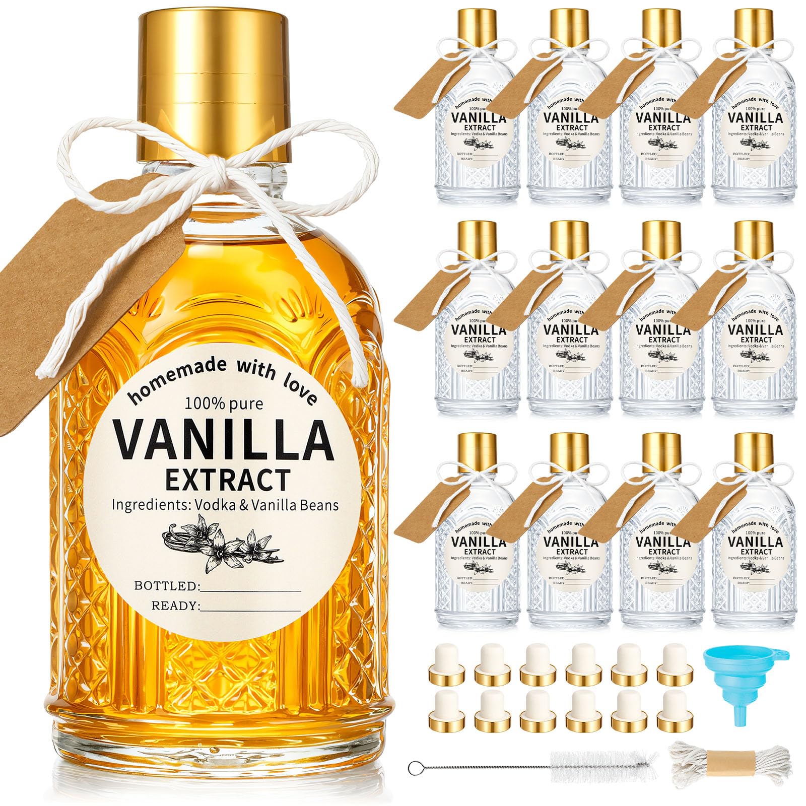 Transparente Vanilleextraktflaschen aus Glas, 237 ml, hausgemachte Extraktflaschen mit Deckel, Vanillegläser für ätherische Öle, Saft, Getränke, Sirup, Flüssigkeiten, 12 Stück