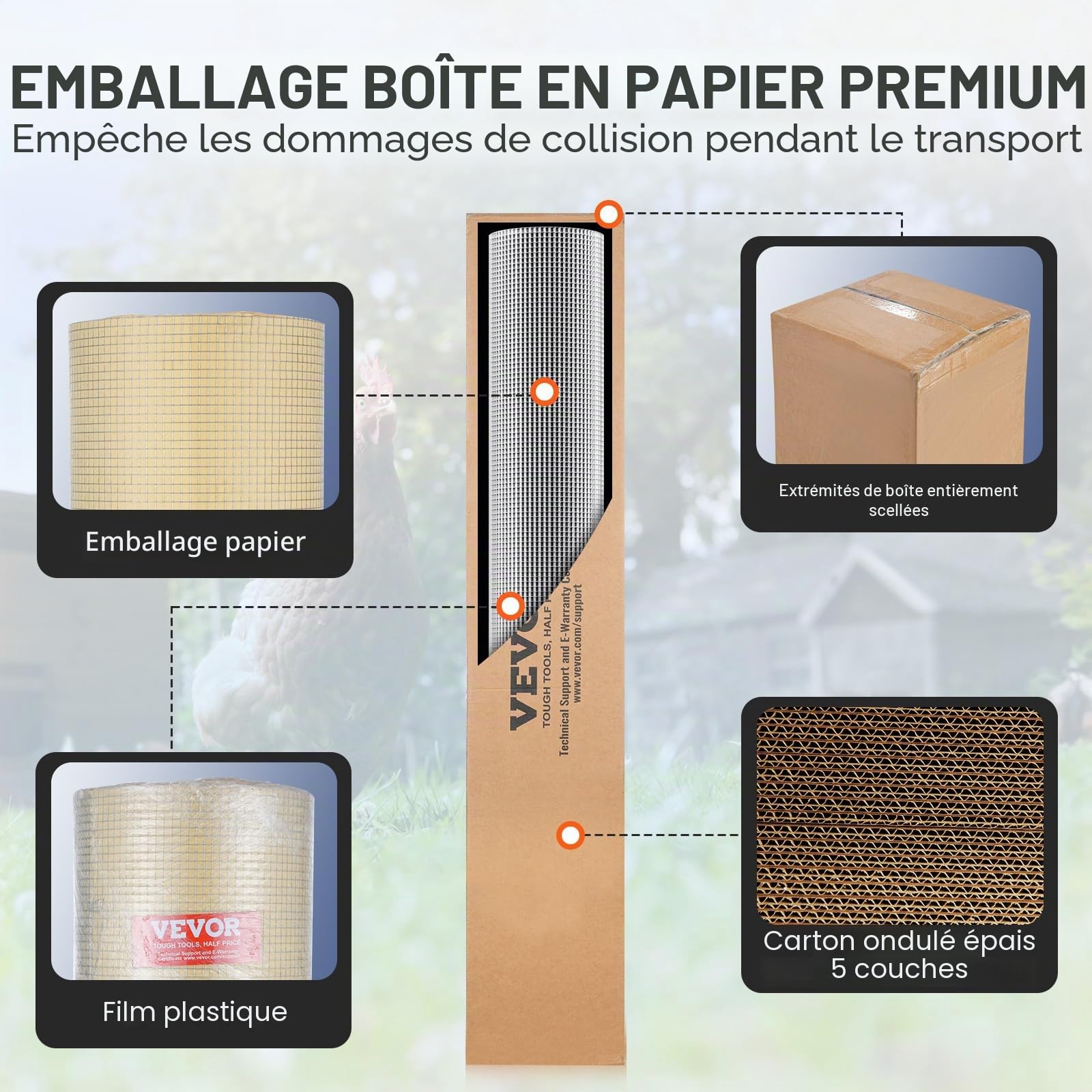 VEVOR Grillage métallique soudé 1220mm x 15,24m rouleau treillis métallique galvanisé à chaud maillage 6,35 x 6,35 mm clôture en fil de poule calibre 23 pour cages à lapins, jardin, petits rongeurs