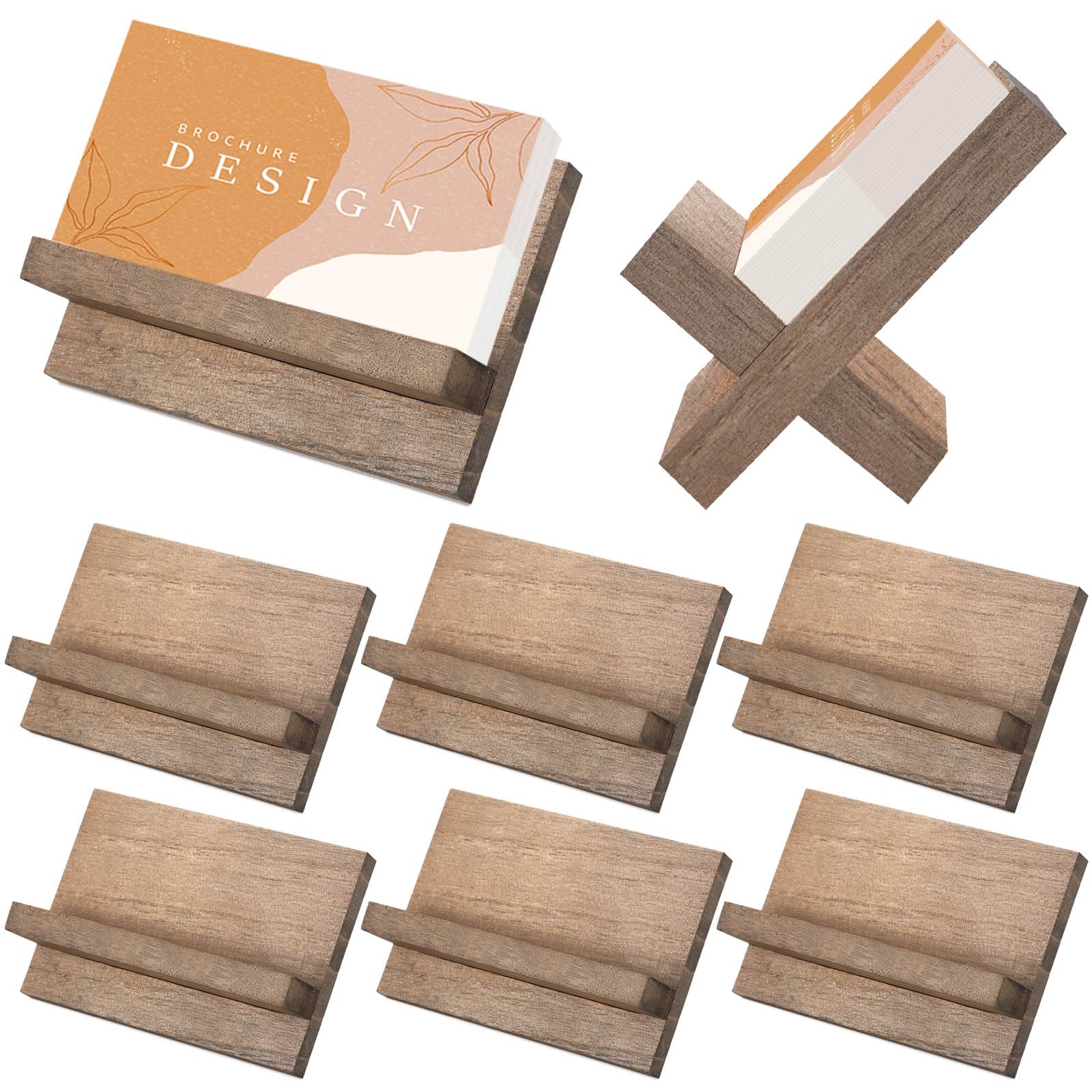 Photo 1 of 8 Pcs Wood Business Card Holder for Desk Wooden Business Card Display Stand Small Desktop Business Card Holder Wood Table Desk Card Holder for Office Home Table Name Cards Postcard Organizer