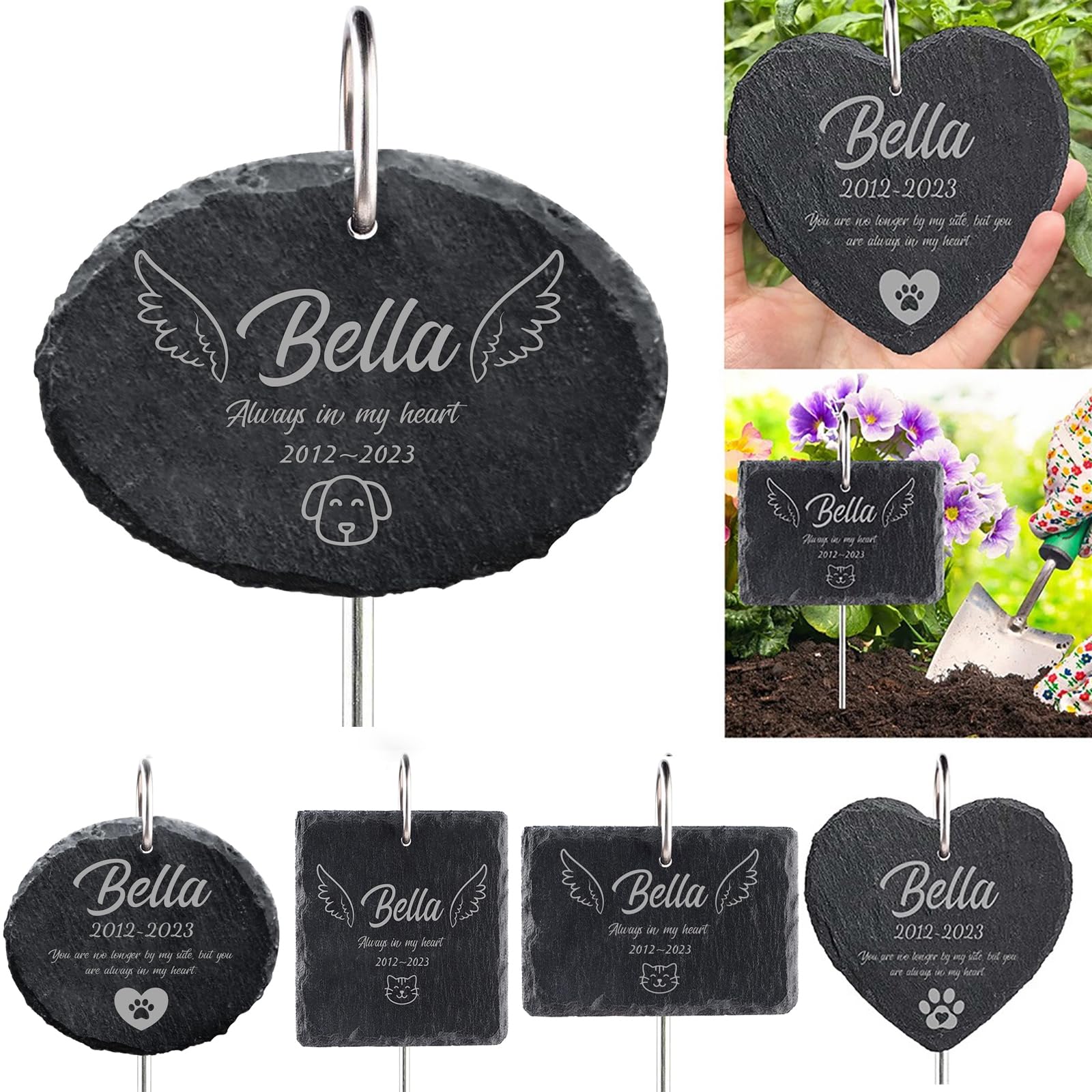 RXLLDOLY Personalised Dog Memorial Gifts, Custom Pet Memorial Plaque with Hook Stake, Personalized Bereavement Gifts For Loss with Name Pattern Slate for Dog Cat Pet 9 * 7CM