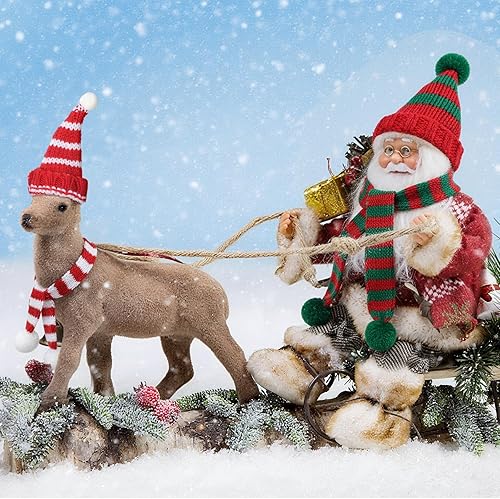 Miniatura 8 de Juego de 8 piezas de gorro y bufanda de punto de Navidad para decoración de muñecas y manualidades