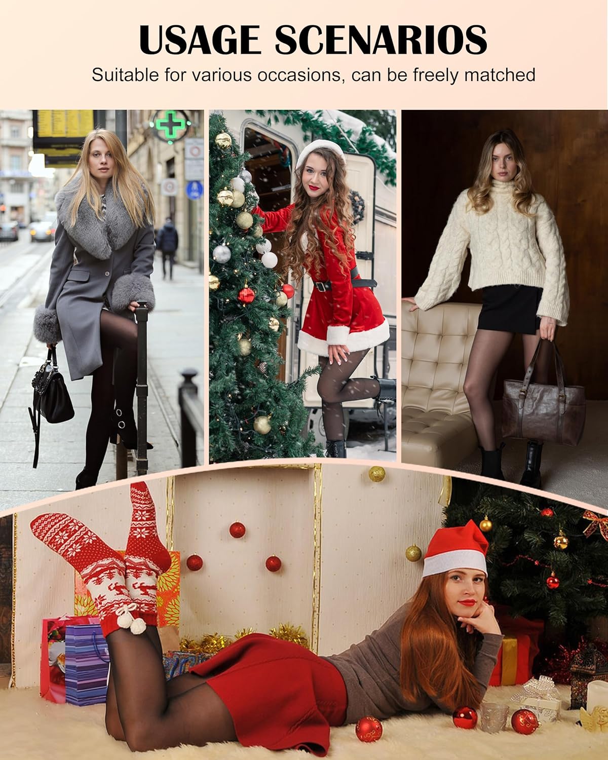 QINMIJIA Women's Fleece Lined Tights - Sheer Warm Pantyhose Fake Translucent, High Waist Thermal Leggings for Winter - Image 7