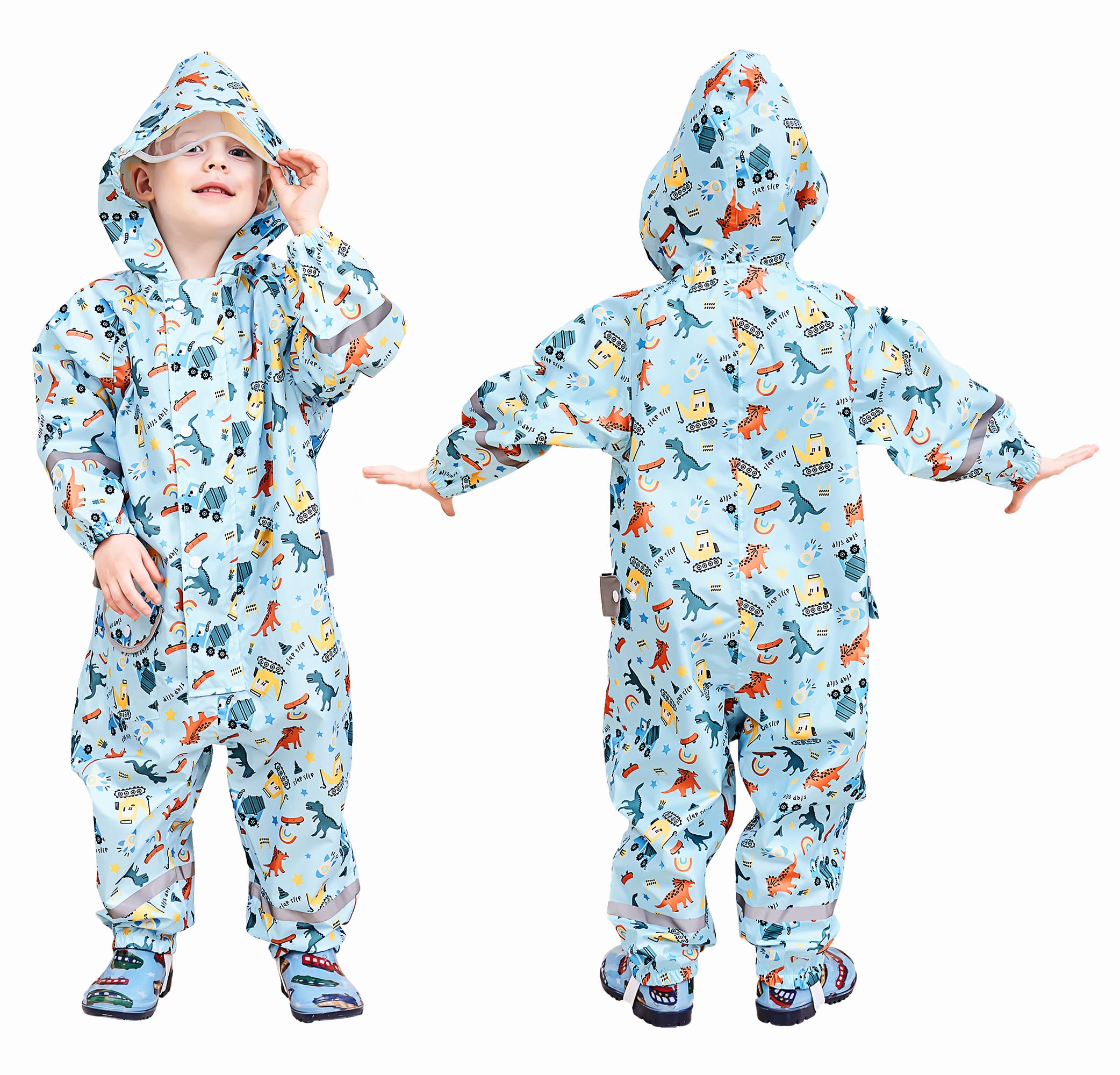 Enfant Imperméable à Capuche Garçon Combinaison de Pluie Respirant Léger Randonnée Vestes Réfléchissante Rayure Imperméables Unisexe 1-9 Ans