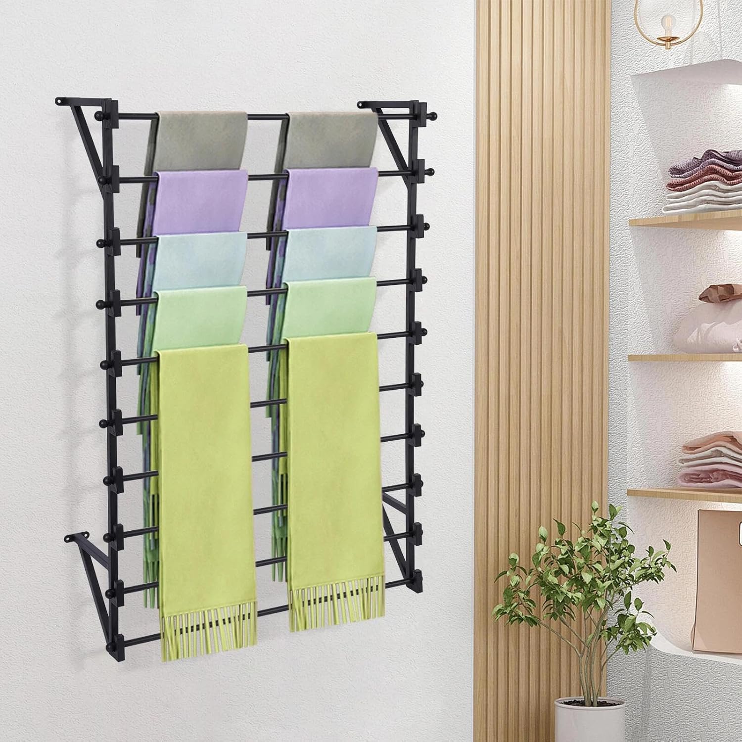 for Wall Mounted Display Rack, 10-Layer Wall Wrapping Paper Ribbon Organizer Black