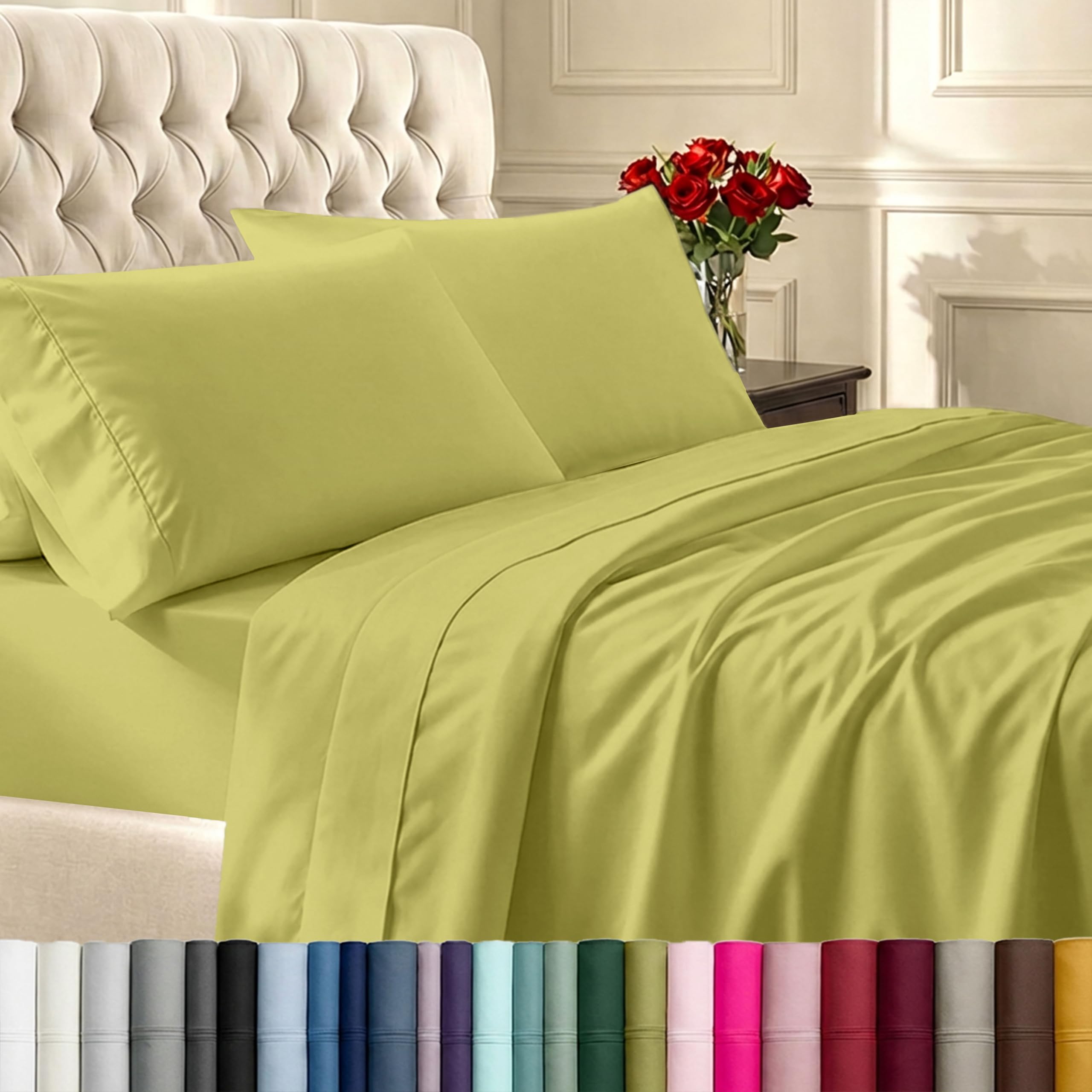 California Design Den Twin Sheets Set Cotton - Soft 400 Thread Count Sateen, Natural 100% Cotton Sheets with Deep Pockets, and Durable Bedding Set - Celery Green