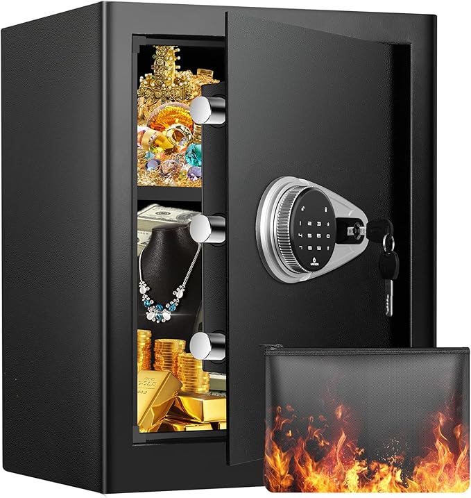 2.5 Cu ft Home Safe Fireproof Waterproof, Fireproof Safe Box with Fireproof Document Bag, Touch Combination Lock and Removable Shelf, Fire Proof Safe Box for Home Important Documents Valuables