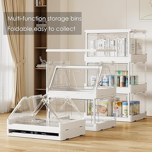 Miniatura 4 de PRANDOM Contenedores de almacenamiento transparentes apilables con tapas, 70 cuartos de galón, cajas organizadoras plegables de plástico con puertas