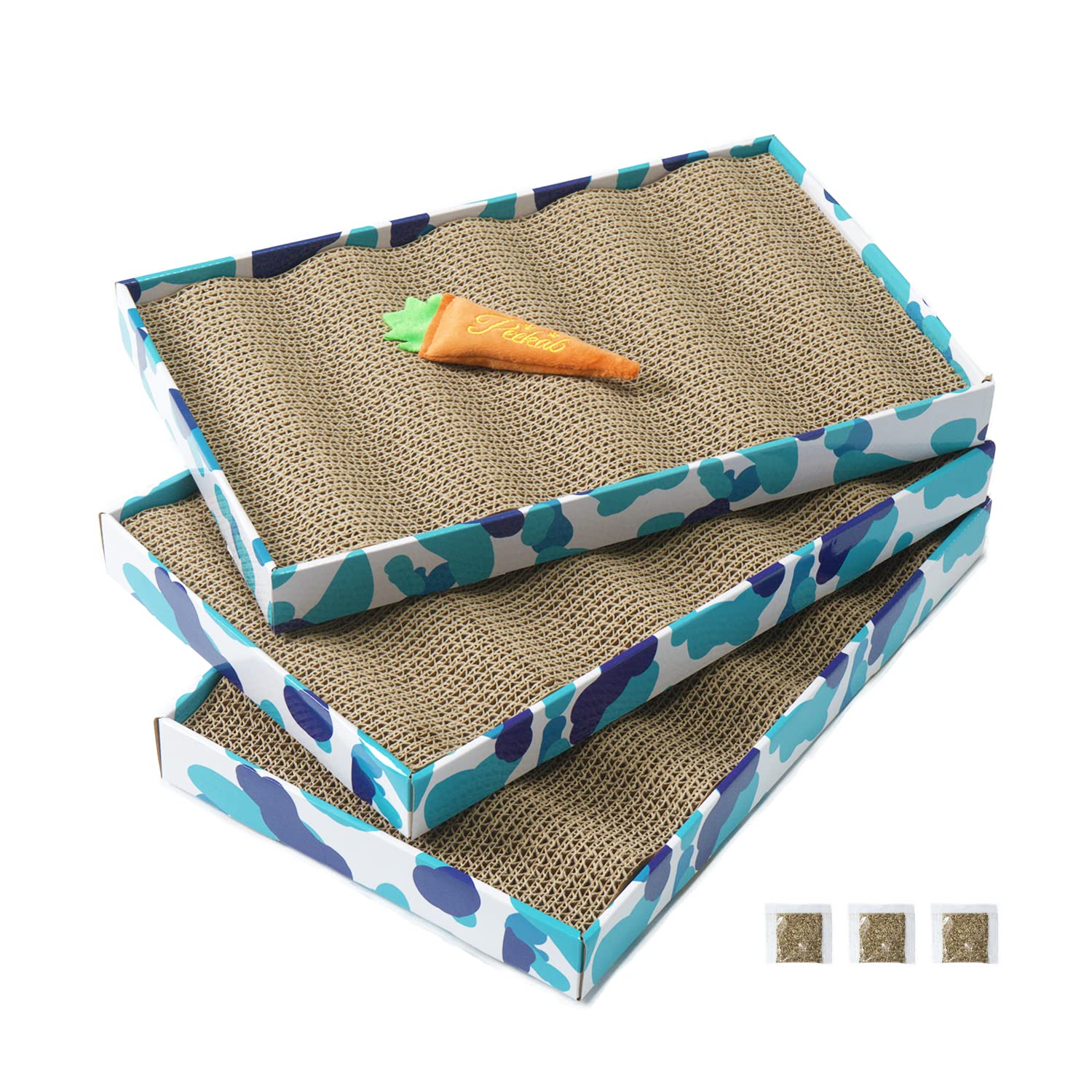PEEKAB Rascador de cartón reversible para gatos, tabla de rascar corrugada para gatitos, cama con hierba gatera incluida (3 unidades, XXL)