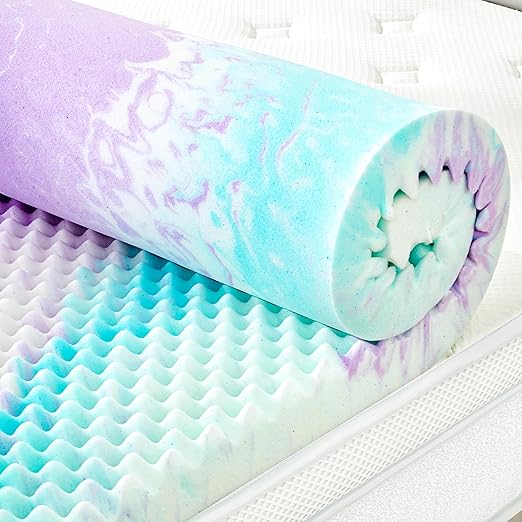 SINWEEK 3 Inch Egg Crate Memory Foam Mattress Topper Full Size, Soft Mattress Pad for Back Pain Relief, Bed Topper, CertiPUR-US Certified, Colorful