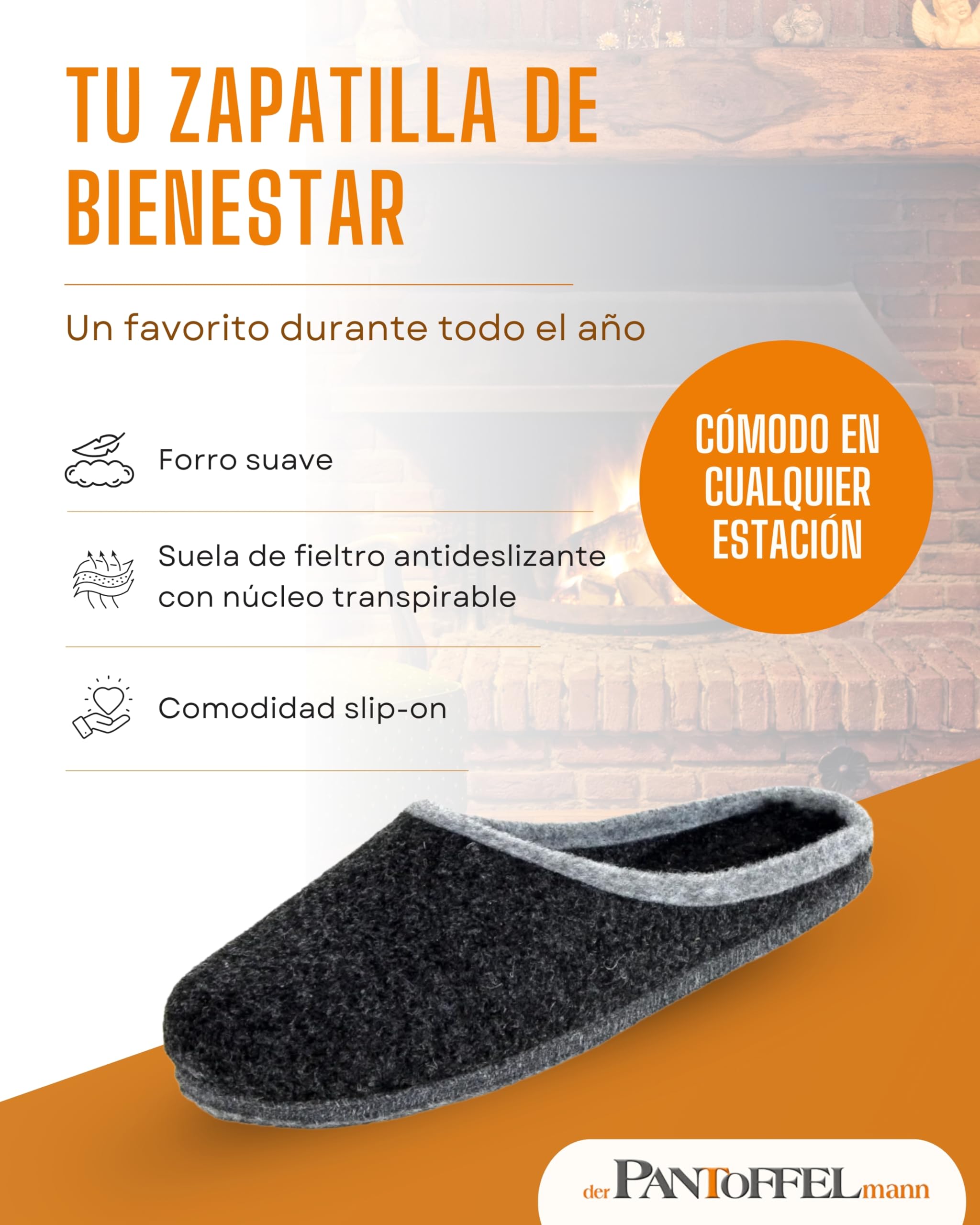Pantoffelmann pantuflas de lana suela de fieltro antracita I Cómodas pantuflas varios tallas I Zapatillas de casa cálidas y transpirables I Pantuflas hombre y mujer suela de fieltro