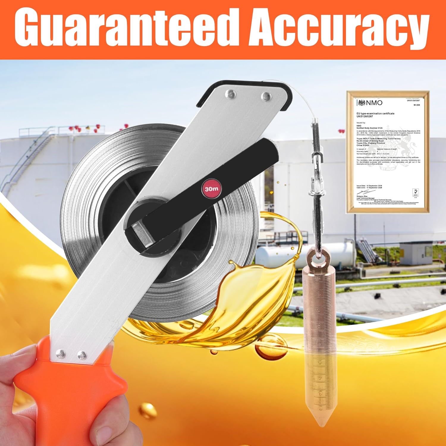 Cekegon Oil Gauging Tape, 33ft/ 10MStainless Steel Sounding Tape Measure, Oil Tank Gauging Tape with Brass Plumb Bob